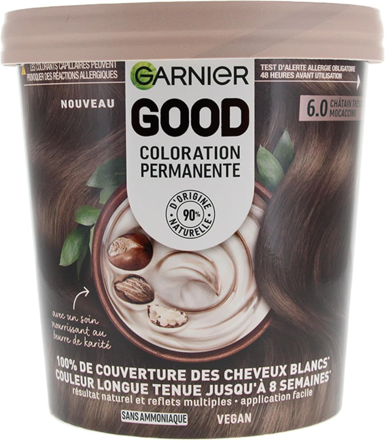 Garnier – Permanent hair colour – without ammonia – 90% ingredients of natural origin – shea butter – 100% coverage for white hair – GOOD light brown mocaccino 6.0