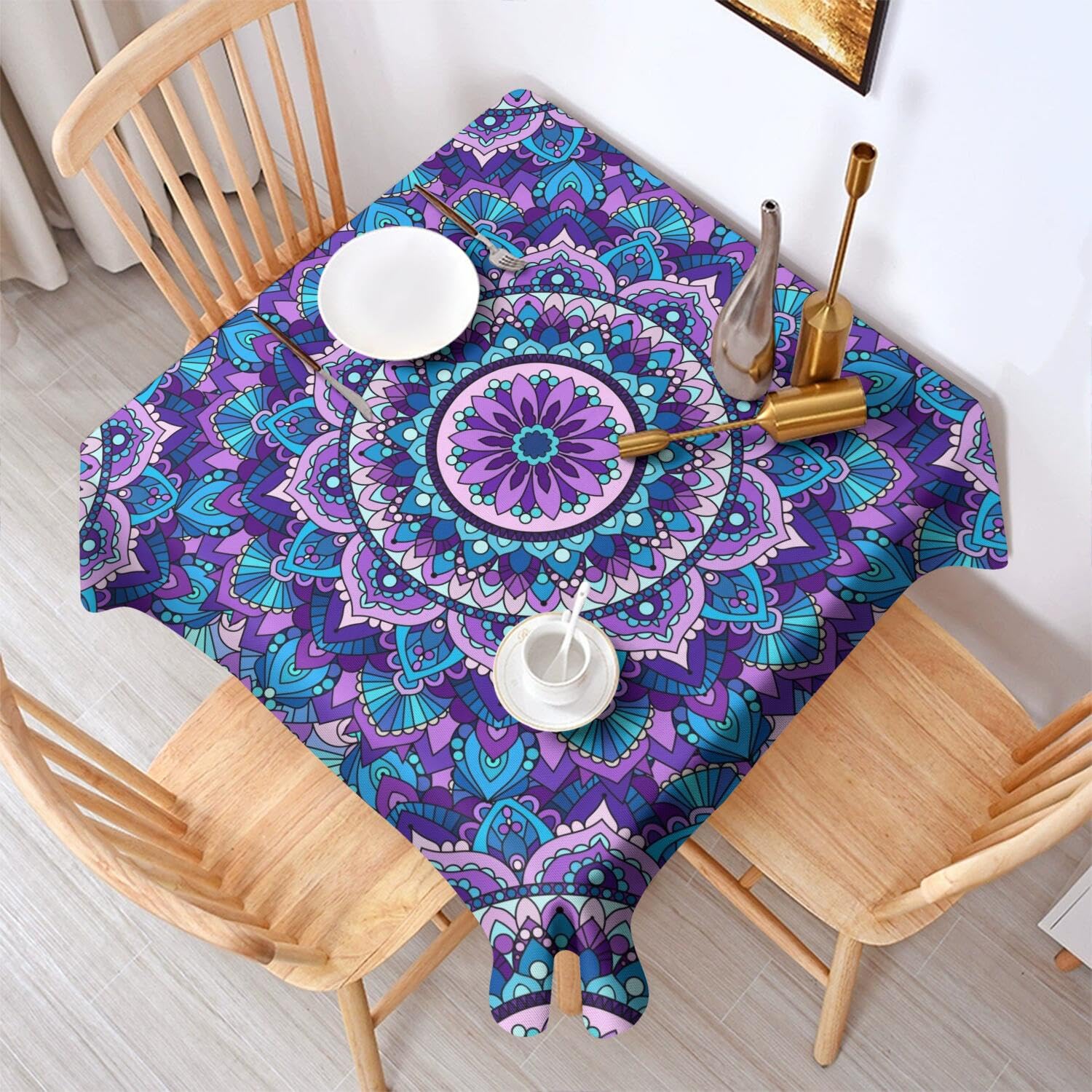 Aokoyi Mandala Tablecloth Boho 60X60 Inch, Bohemia Square Table Cloth, Waterproof Washable Tablecloths For Party Picnic Dinner Kitchen Decor