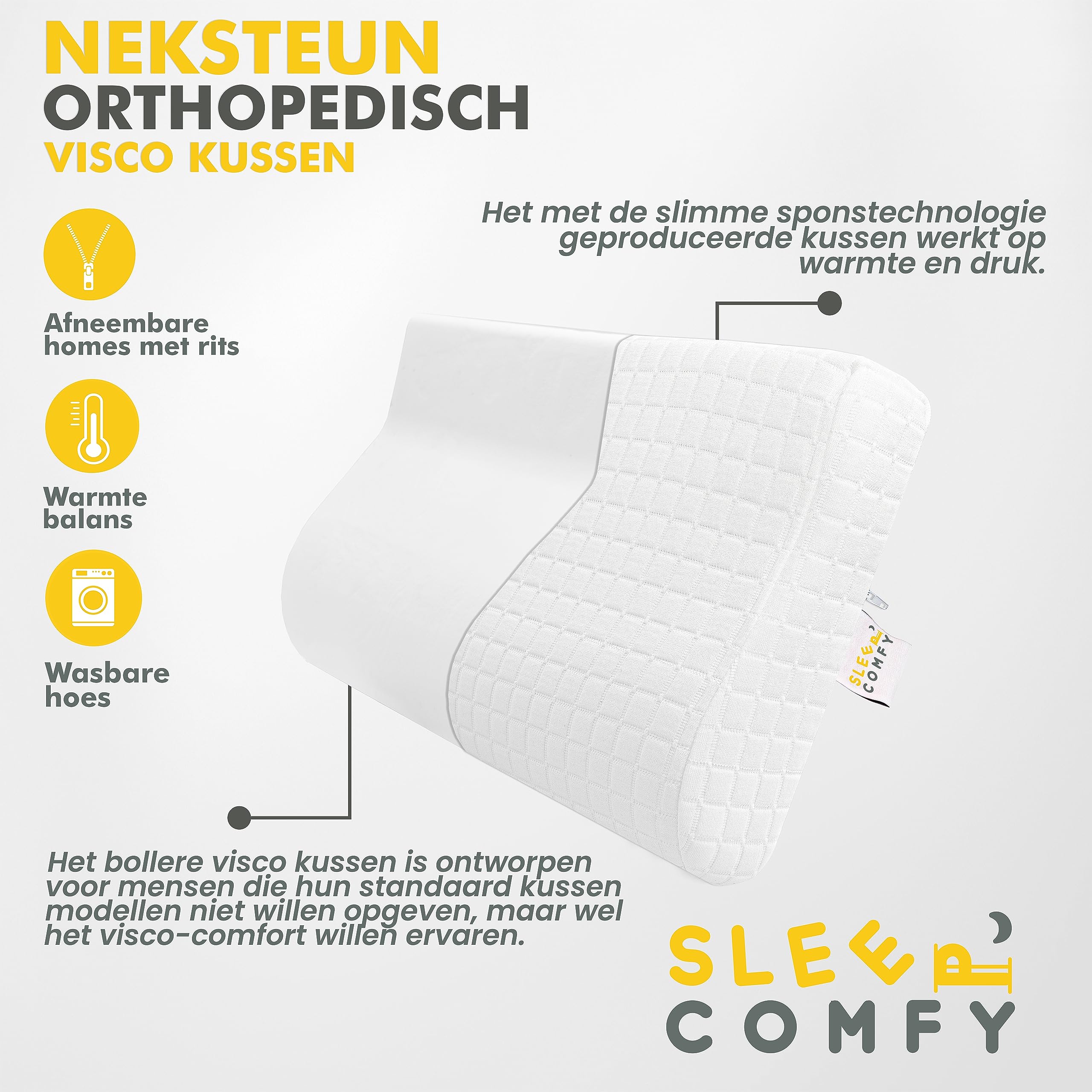 SLEEP COMFY Premium Mini Visco HWS Cuscino cervicale, cuscino cervicale in memory foam, ergonomico, ortopedico, per chi dorme sul fianco, schiena e collo, 46 x 30 x 10/8 cm