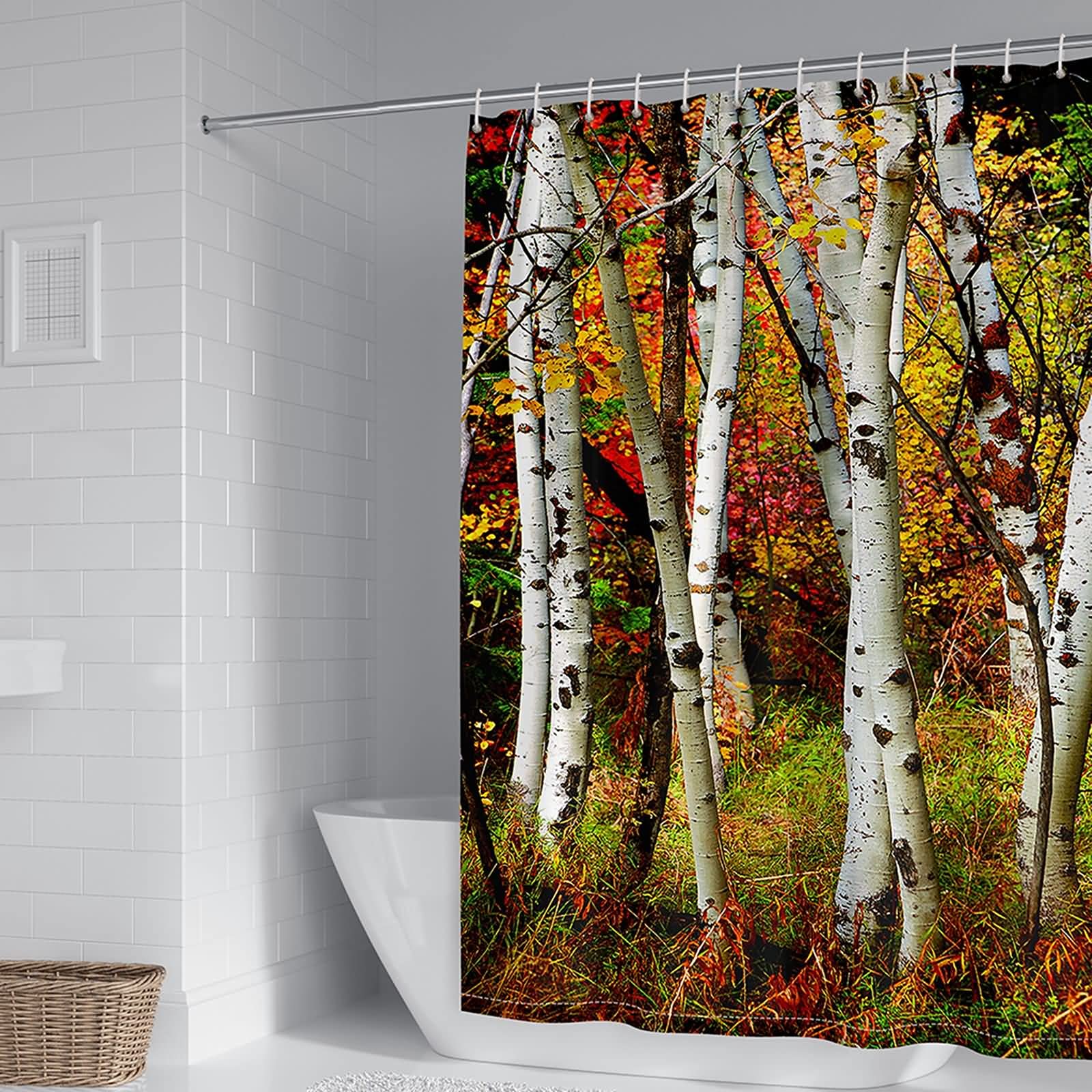 Rideau de douche bouleau 150x200cm pour une ambiance nature et zen