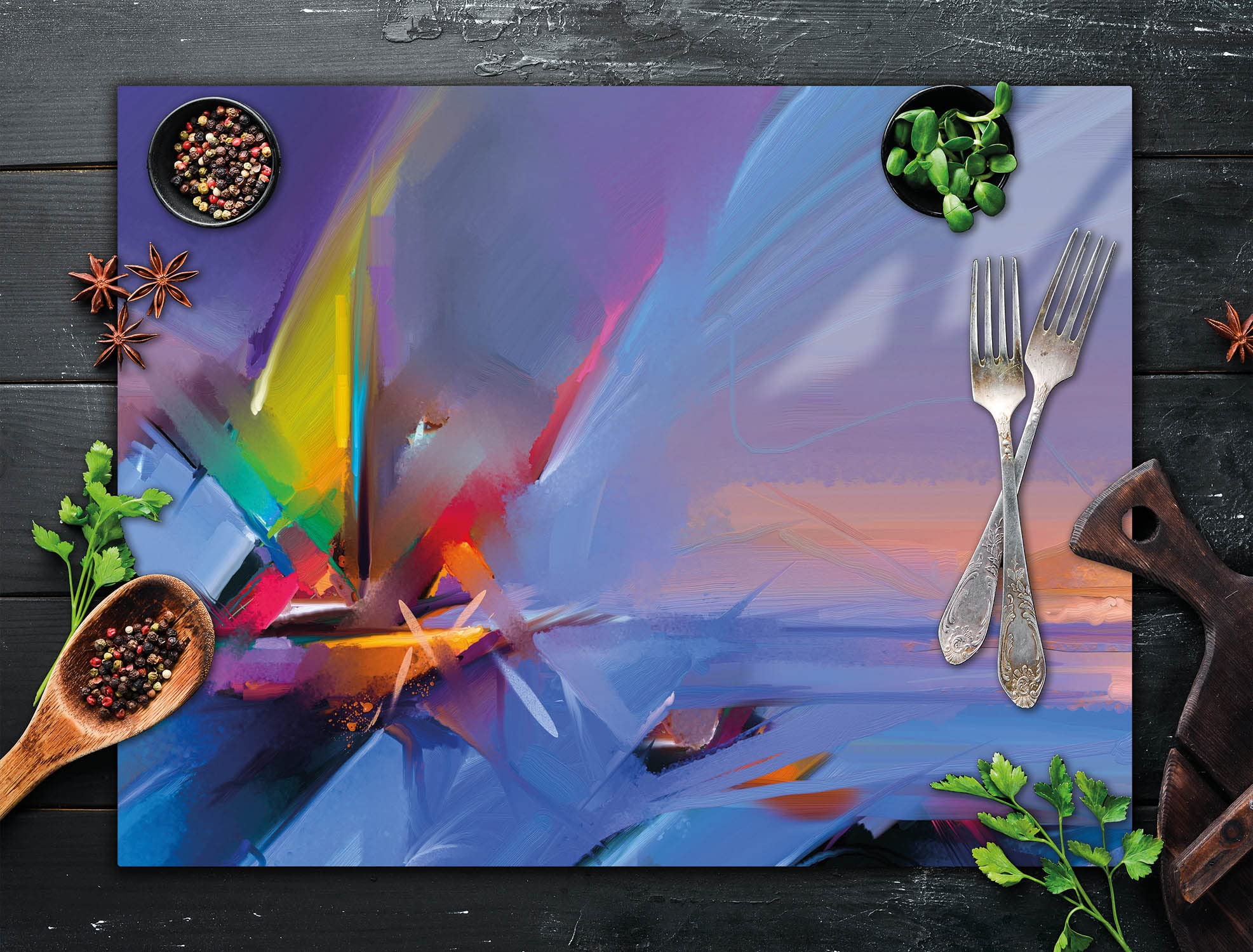 DarHaus Planche à découper en verre Ceranfeld 1 pièce 52 x 30 cm, plaque de découpe en verre, protection anti-éclaboussures, plaque en verre universelle, cuisine, Fruit Coloré