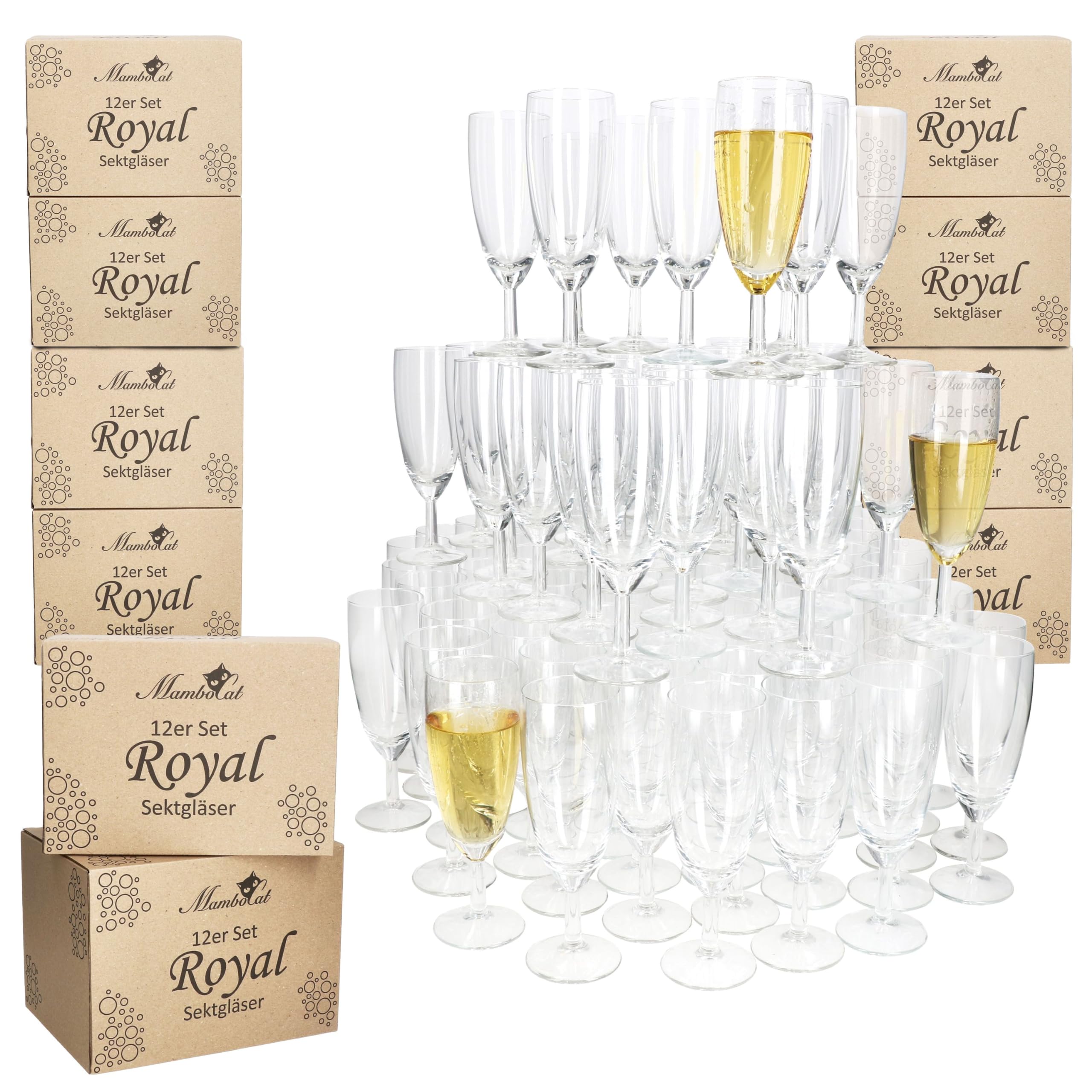 MamboCat 120er Set Royal Sektgläser I 140ml, Höhe 16cm I modernes klares Sektglas mit Fuß I Sektflöte für Prosecco, Champagner & Co I transparente Gläser für Hochzeit, Partys, Geburtstage