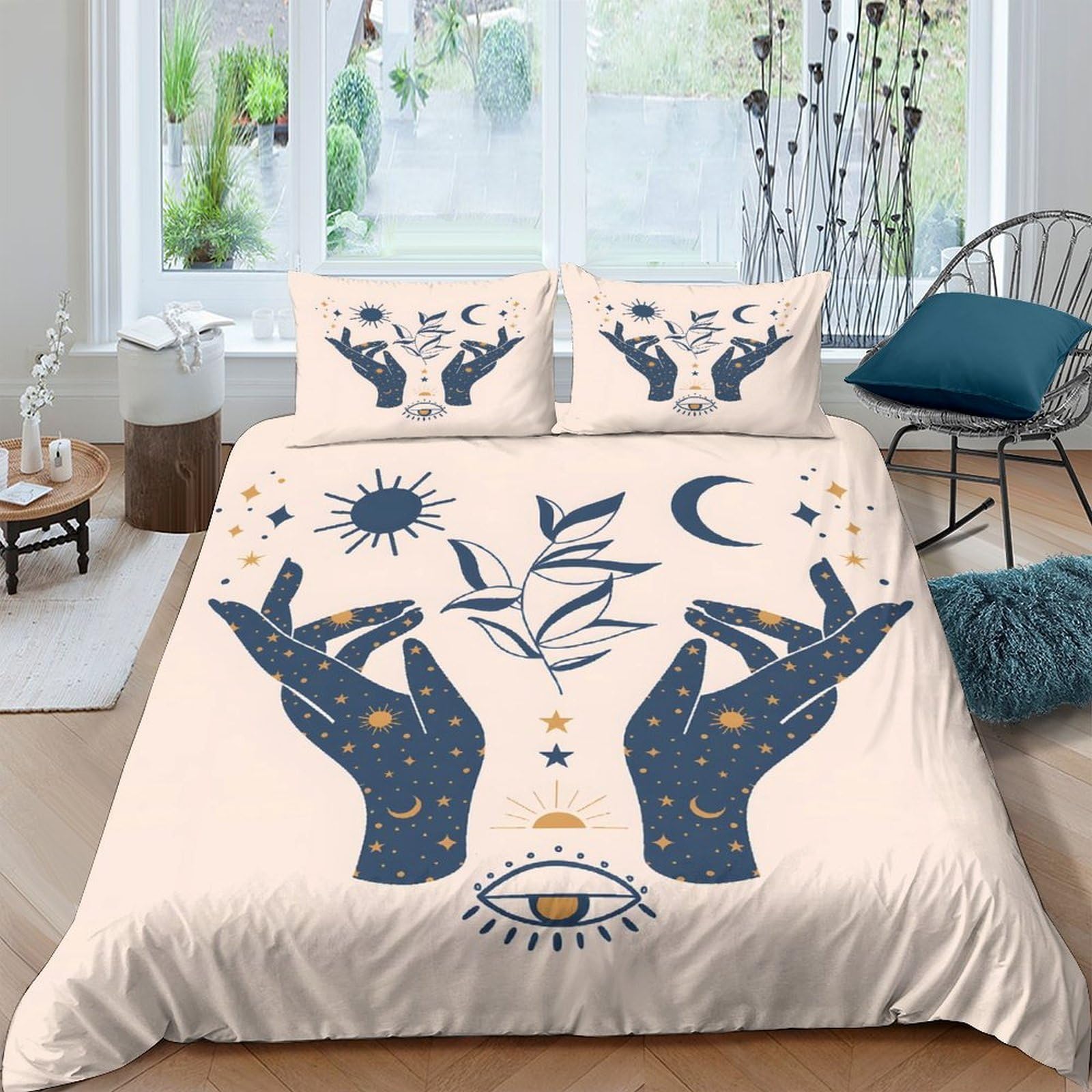 Ctjqhvkz Style-7 3D Printed Mystic Hand Fitted Sheet Microfiber Soft Breathable Moon Eye Bed Cover For Bedroom Dorm Mattress Decor Single（135X200cm）