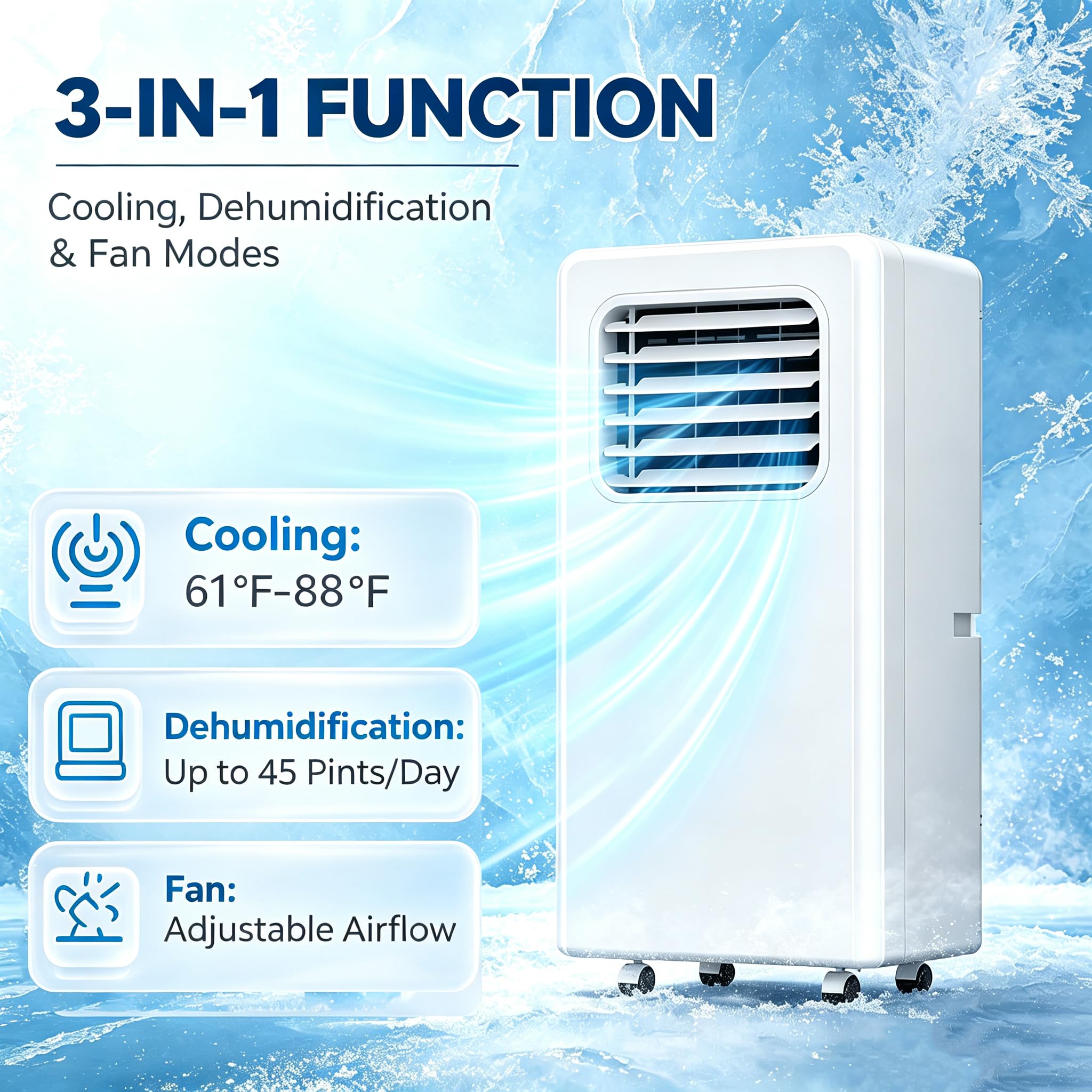 Climatiseur portable silencieux, refroidisseur mobile compact avec filtre à poussière et drainage continu, écran LED et télécommande, pour chambre ou appartement 12000btu