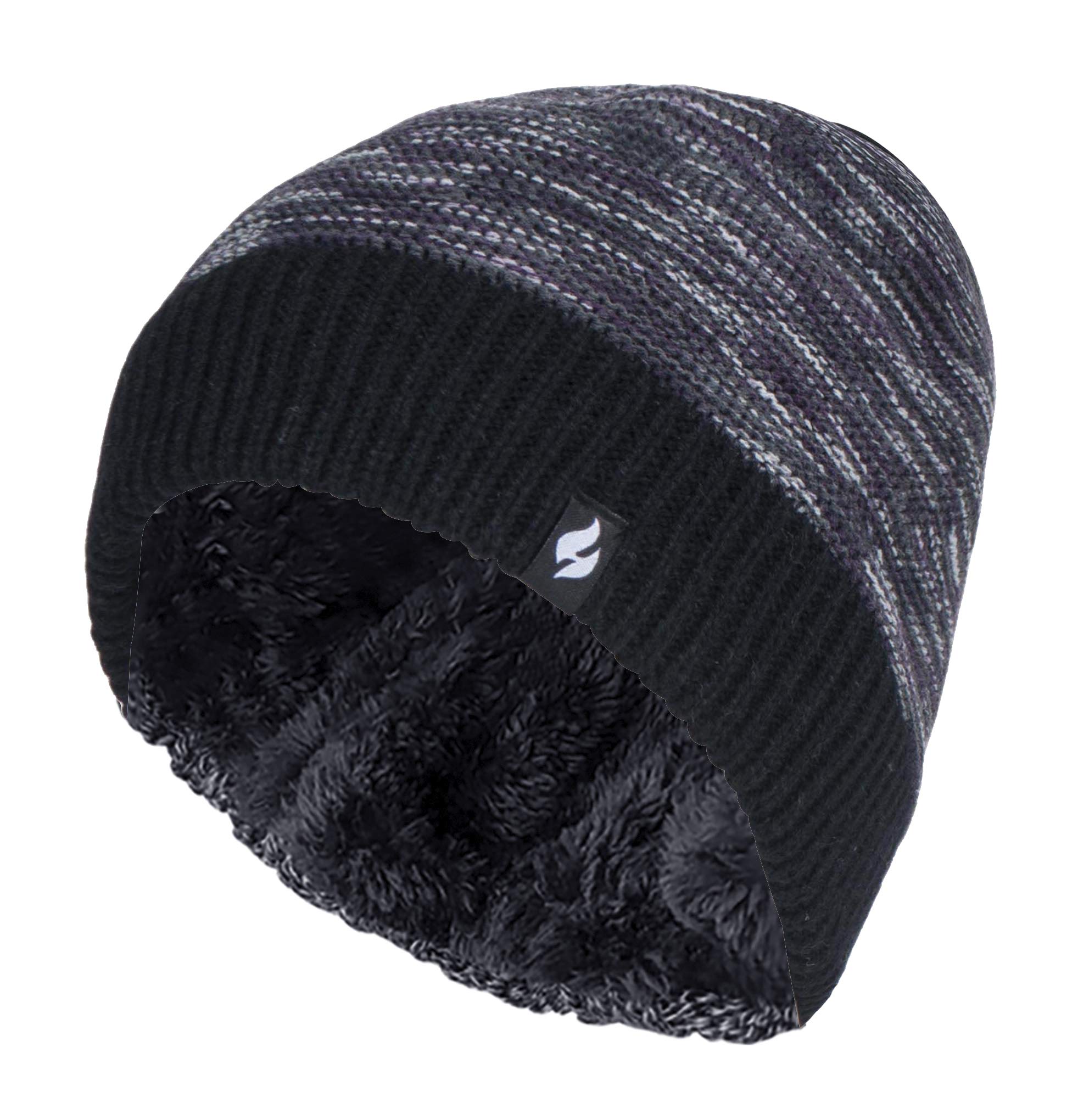 HEAT HOLDERS - Ladies Garter Knitting Pattern Thermal Knitted Beanie Hat for Winter with Fleece Lining (One Size, Black)