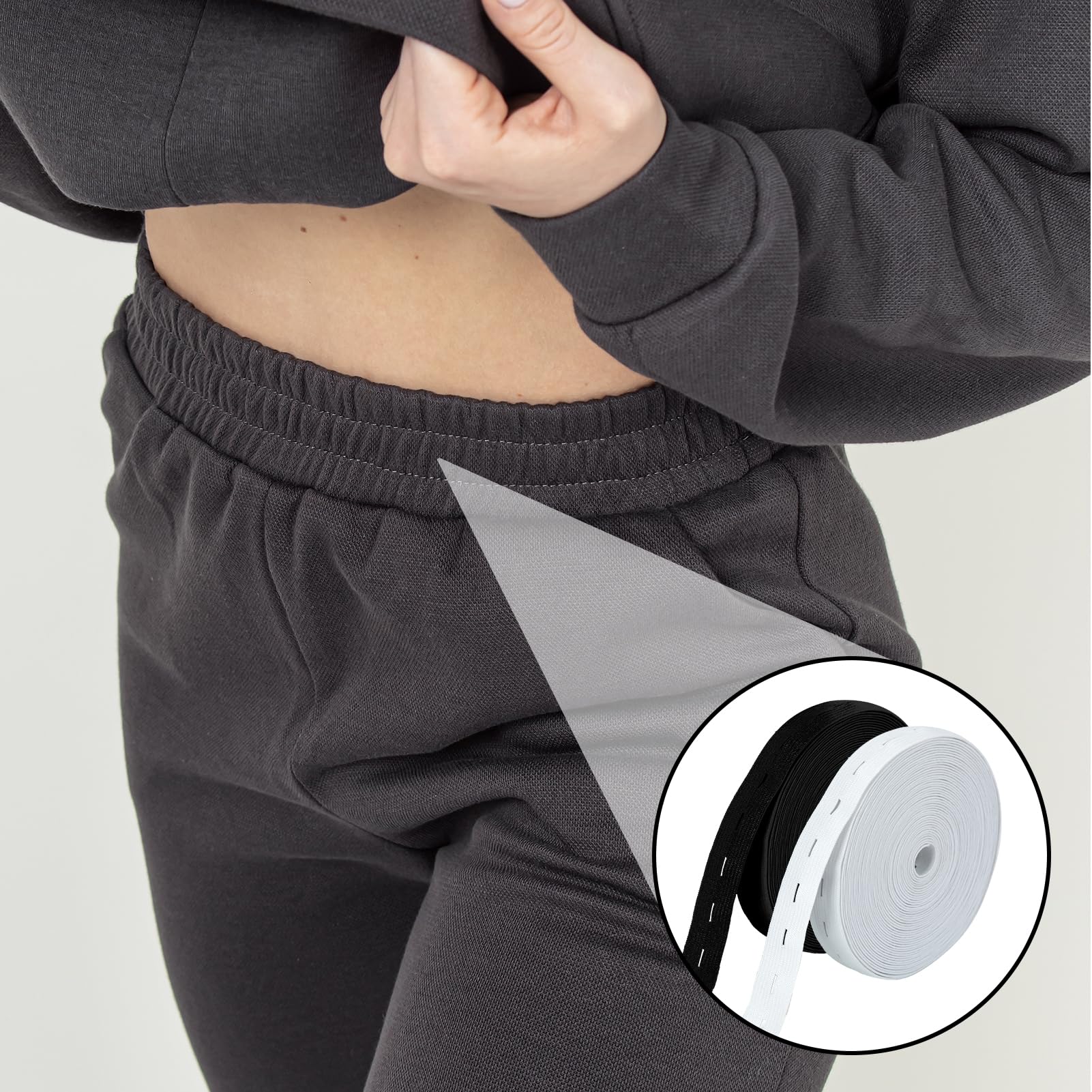 Bandes Élastiques à Coudre 20mm - 14m Noir & Blanc + 20 Boutons - Pour Vêtements, Maillots, Ceintures