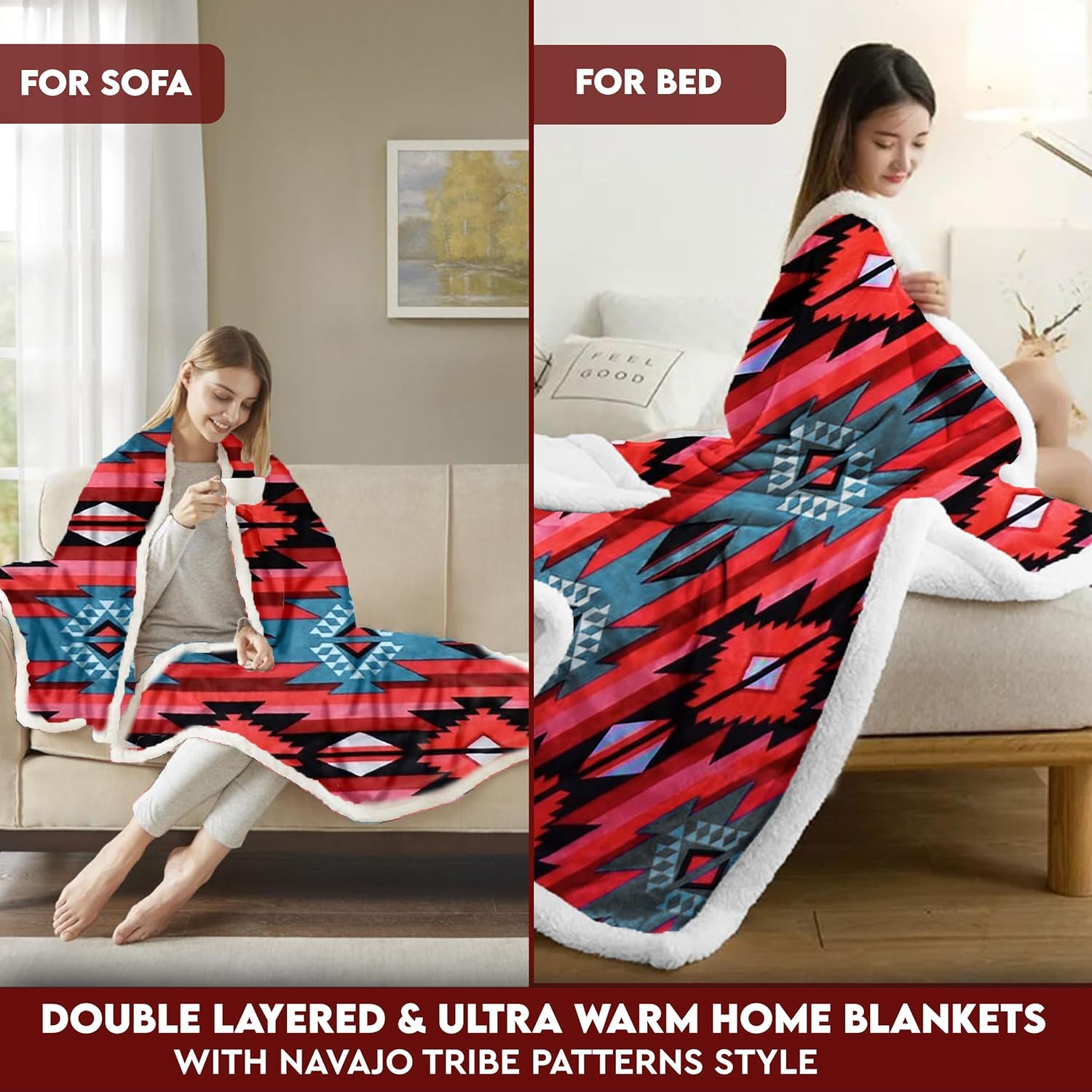 TrailCrest Sherpa Fleece Throw Blanket, Cozy Plush Adult Aztec Blanket for Men & Women Reversible with Aztec Prints Western Blanket for Camping, Couch, Sofa & Bed | Machine Washable - 50" x 60" Size - Image 4