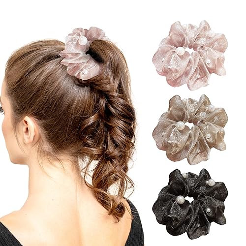 Miniatura 2 de Paquete de 3 bandas elásticas para el cabello de malla de organza, bandas elásticas para el cabello, bandas elásticas para el cabello, soportes para