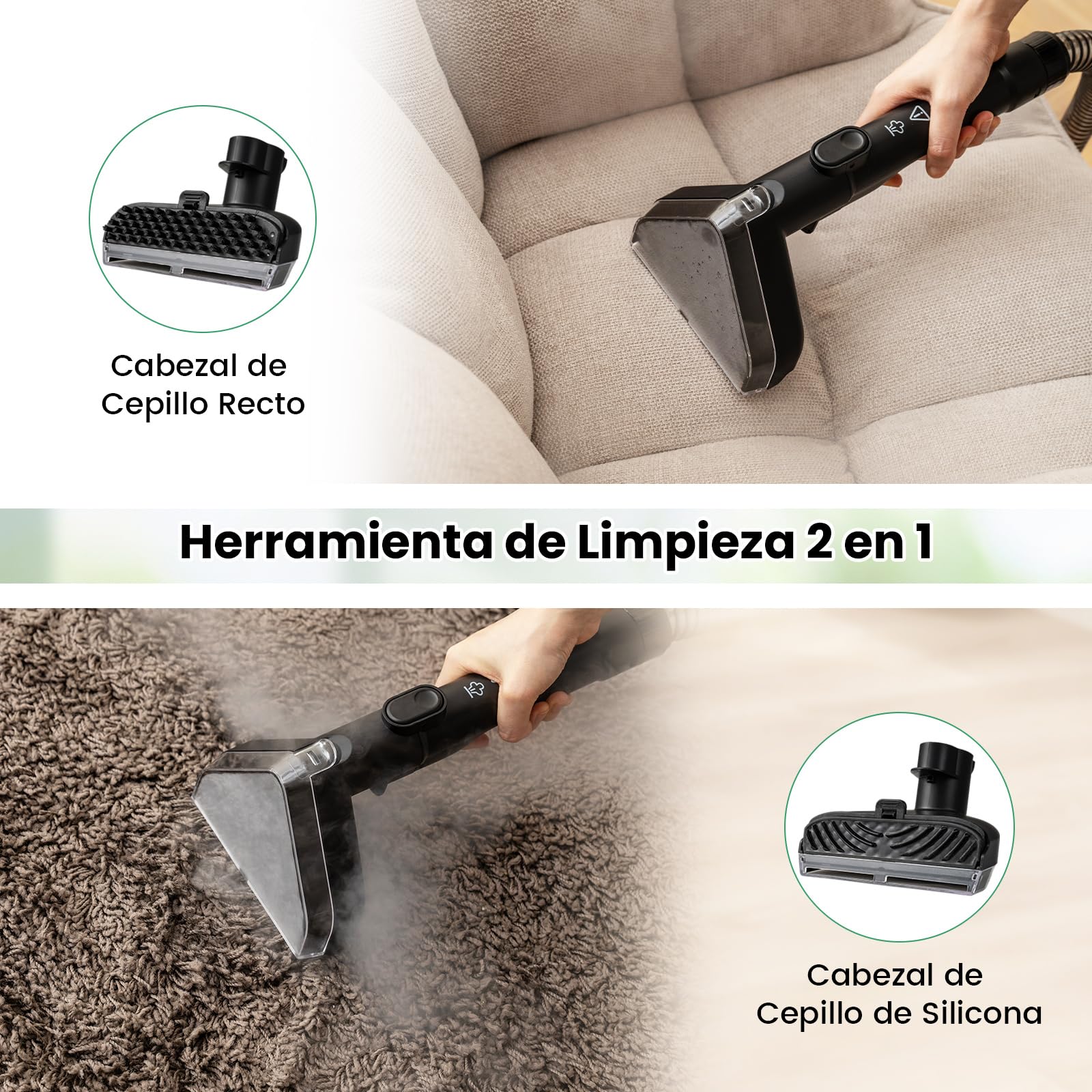 GOPLUS Limpiador de Alfombras y Tapicería 4 en 1, Aspiradora de Limpieza Portátil con Potente Succión 17 Kpa, 2 Depósitos de Agua, Cepillo de Doble Lado, Quitamanchas Multisuperficie para Hogar Coche