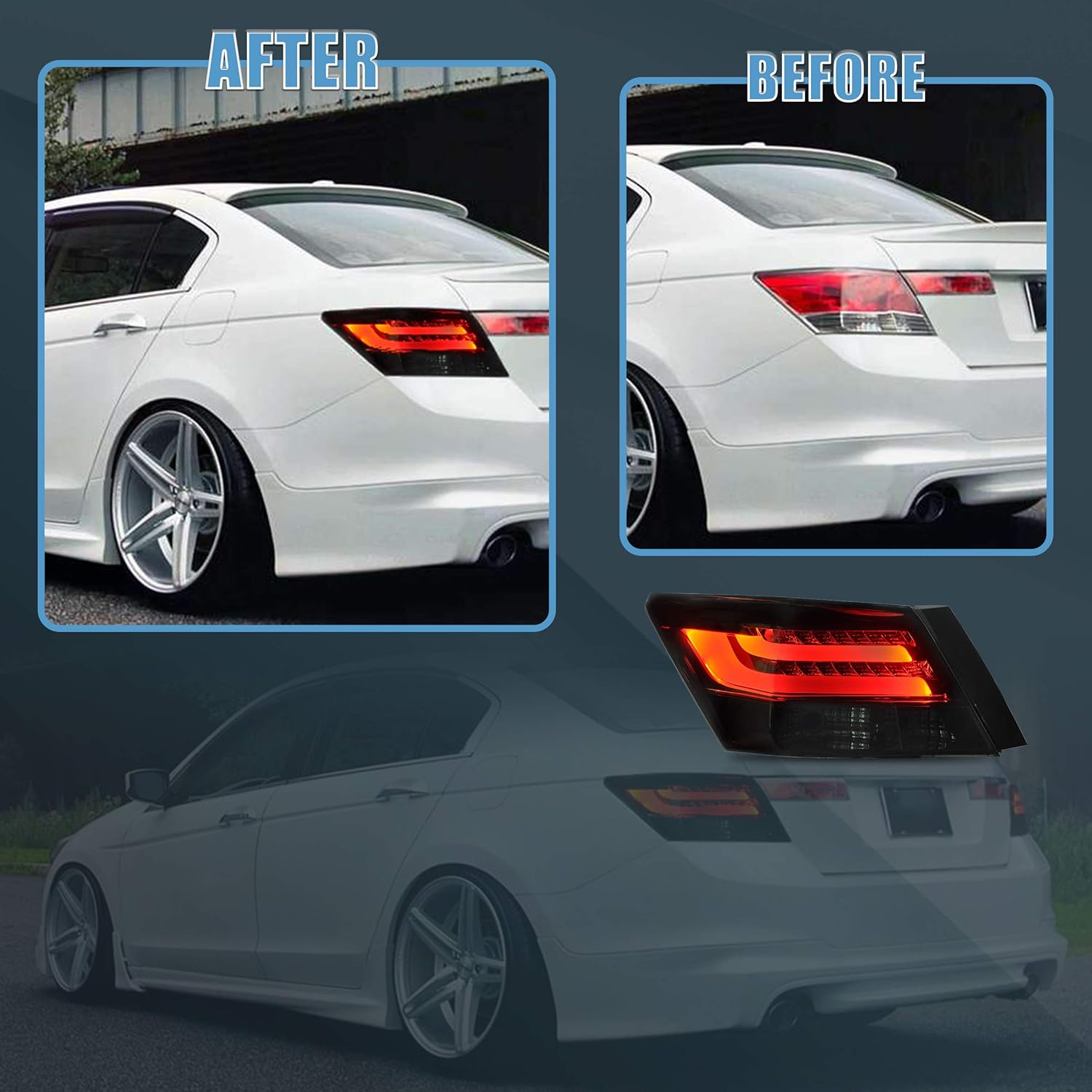 VLAND Tail lights Assembly Fit for 2008-2012 Honda Accord 8th Gen Inspire Sedan, Smoked