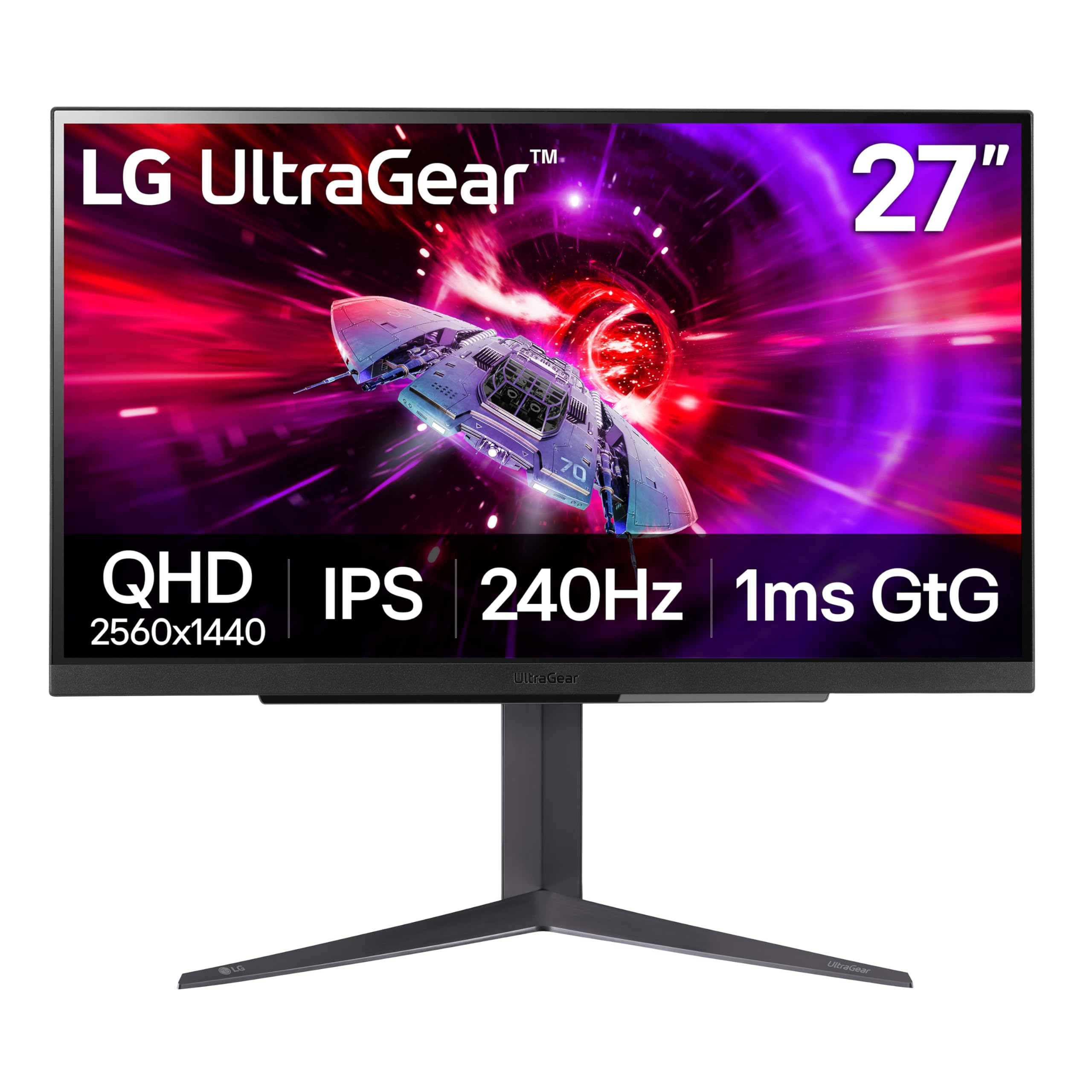 27GR83Q-B 27-inch Ultragear QHD (2560x1440) IPS Gaming Monitor, 240Hz, 1ms, DisplayHDR 400, G-Sync AMD FreeSync Premium, HDMI 2.1 DisplayPort, 4-Pole HP Out DTS GP:X, Tilt/Height/Pivot Stand, Black
