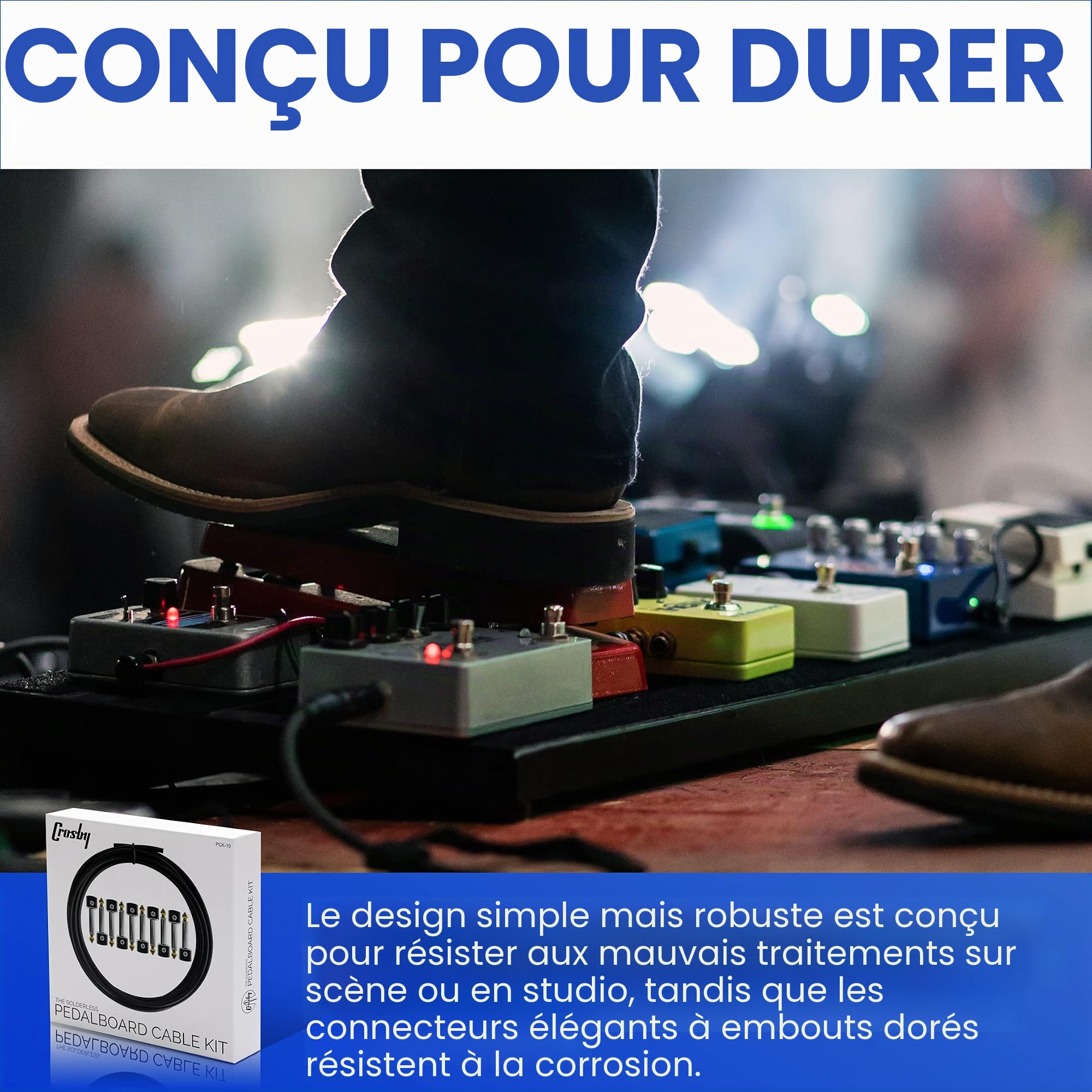 Crosby Kit de câbles de pédalier sans soudure Aucun dénudage de câble requis, 3 mètres de câble et 10 connecteurs à pointe dorée avec vis magnétiques créer 5 câbles de raccordement personnalisés