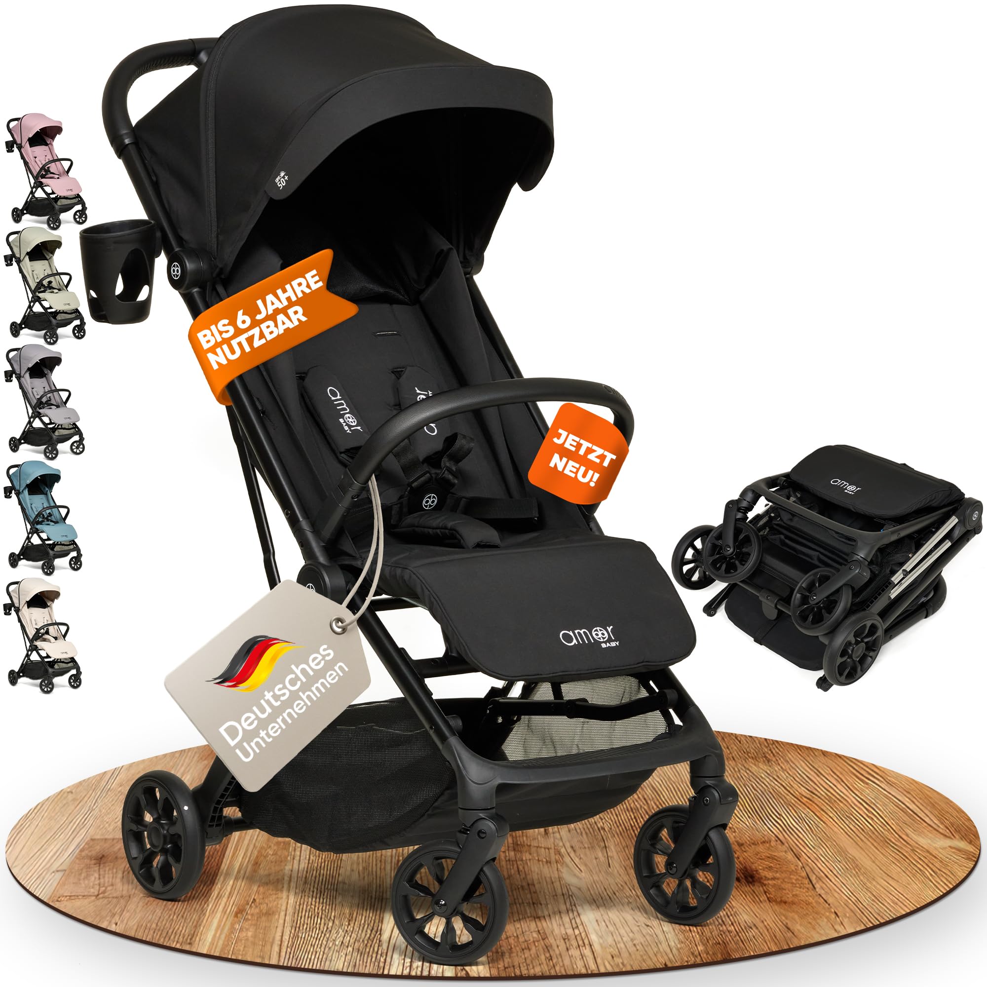 AMOR BABY Reisebuggy leichter Kinderwagen mit Einhand-Faltsystem klappbar kompakt für Reisen Auto Urlaub verstellbarer Sitz