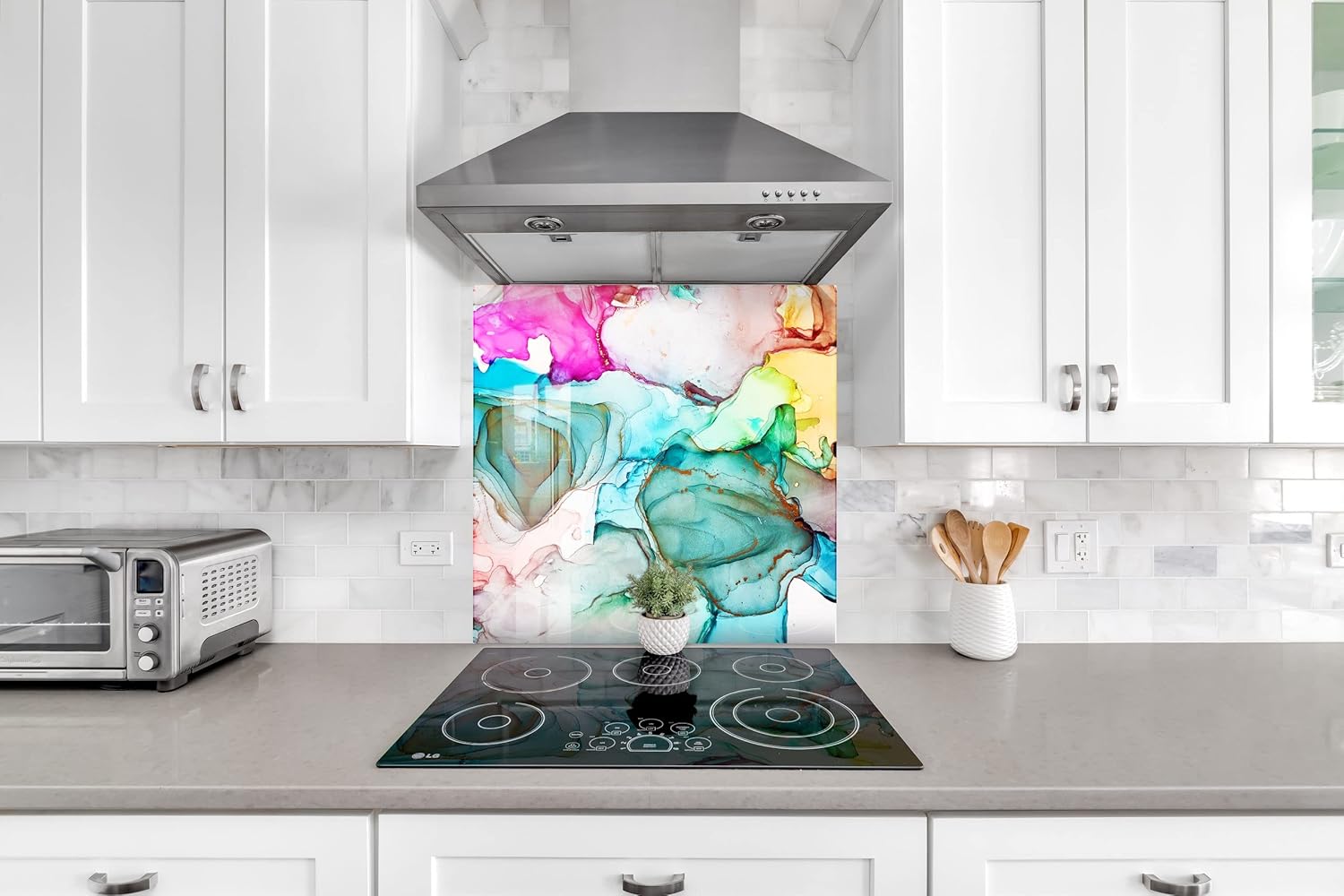 Myphotostation Colorful Alcohol Ink Tempered Glass Backsplash 16x16'' Abstract Splashback for Kitchen Wall Decor Bathroom Wall Protector Stove Backsplash Panel Tile Glass Splashback Kitchen