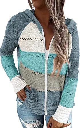 Acelitt Women Casual Long Sleeve Zip Up Hooded Sweatshirt with Pockets