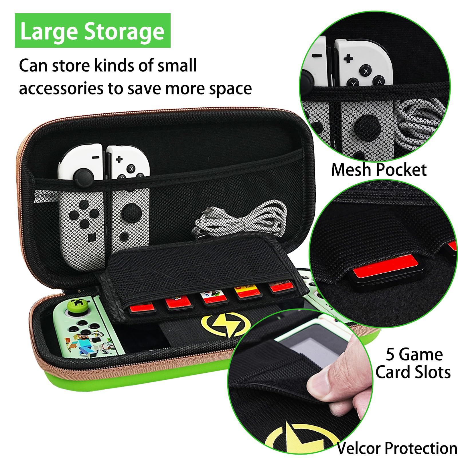 TIKOdirect Étui de transport pour Switch OLED - Étui de voyage portable avec étui de protection souple, protecteurs d'écran et capuchons pour les pouces, vert