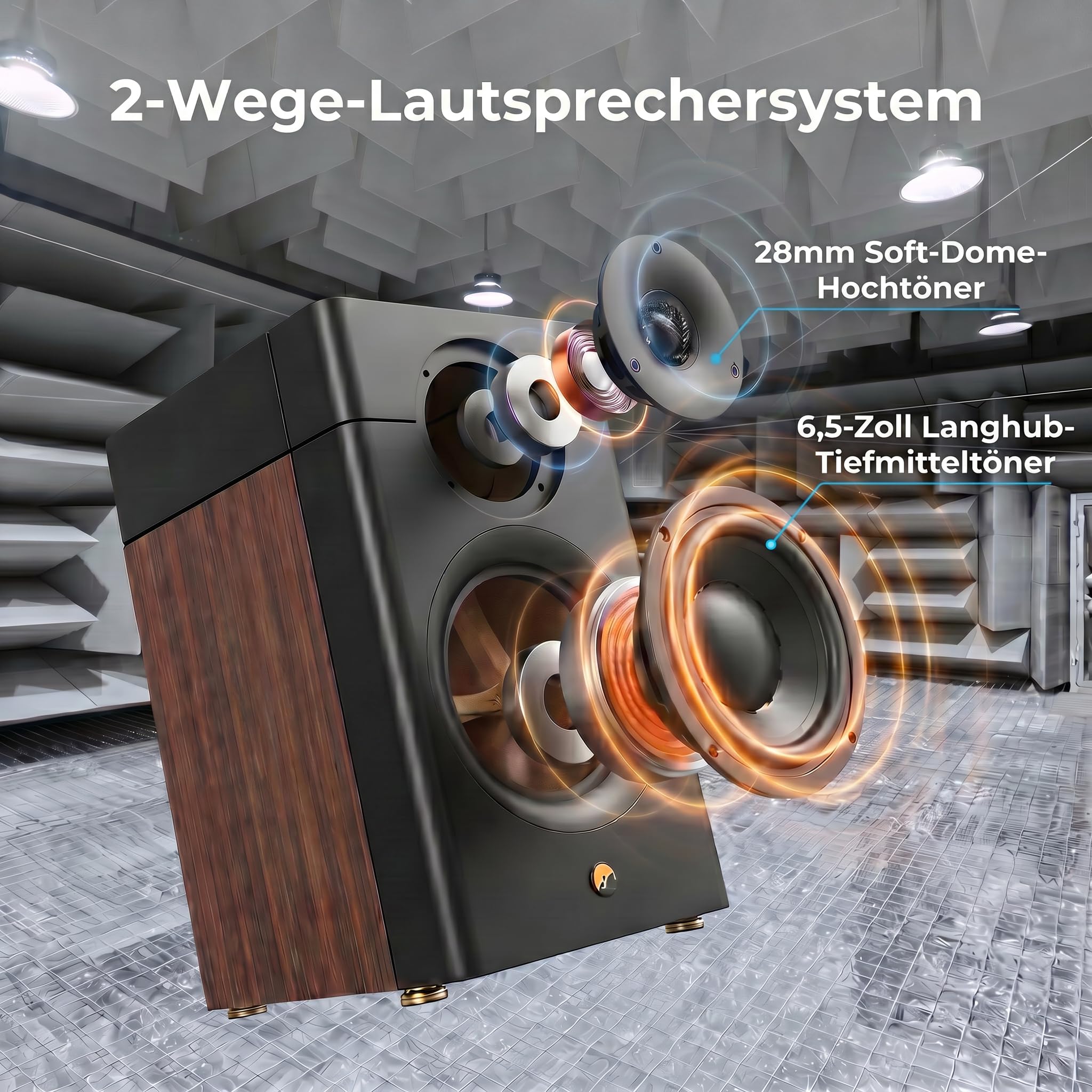 HiVi D3.1MKII Passive Regallautsprecher Paar, 2-Wege 120 W HiFi Stereo Lautsprecher, 6,5" Langhub-Tiefmitteltöner, 28 mm Softdome-Hochtöner, Bassreflex hinten, 8 Ohm, für Heimkino und Musik