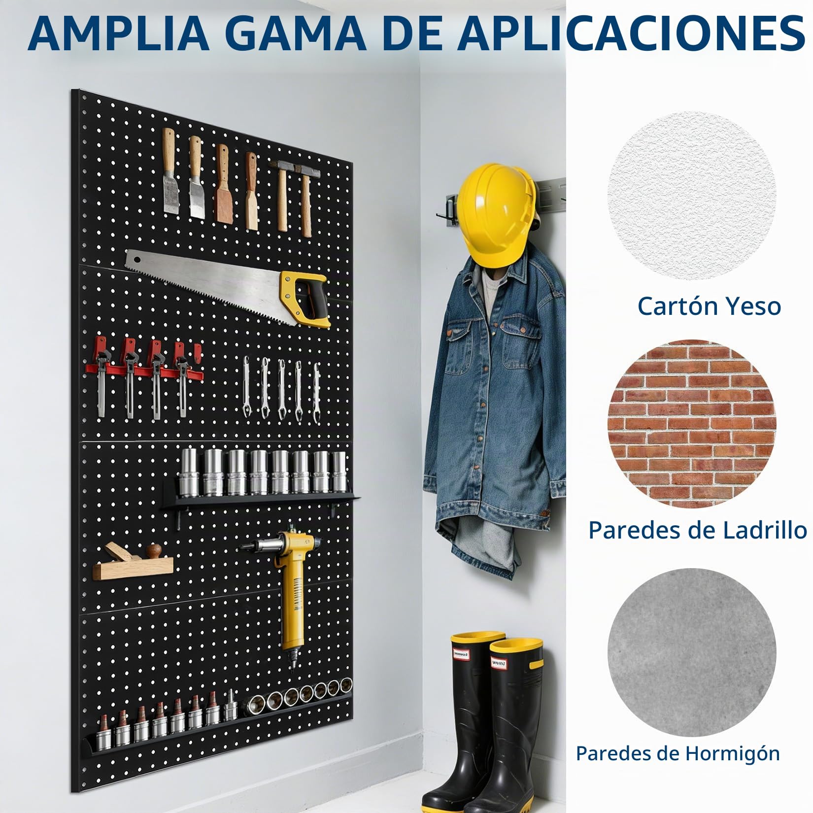 Garvee Pared de herramientas de metal, panel de pared perforada para almacenamiento de herramientas, para garajes, almacenamiento de herramientas y organización de oficina, chapa perforada versátil