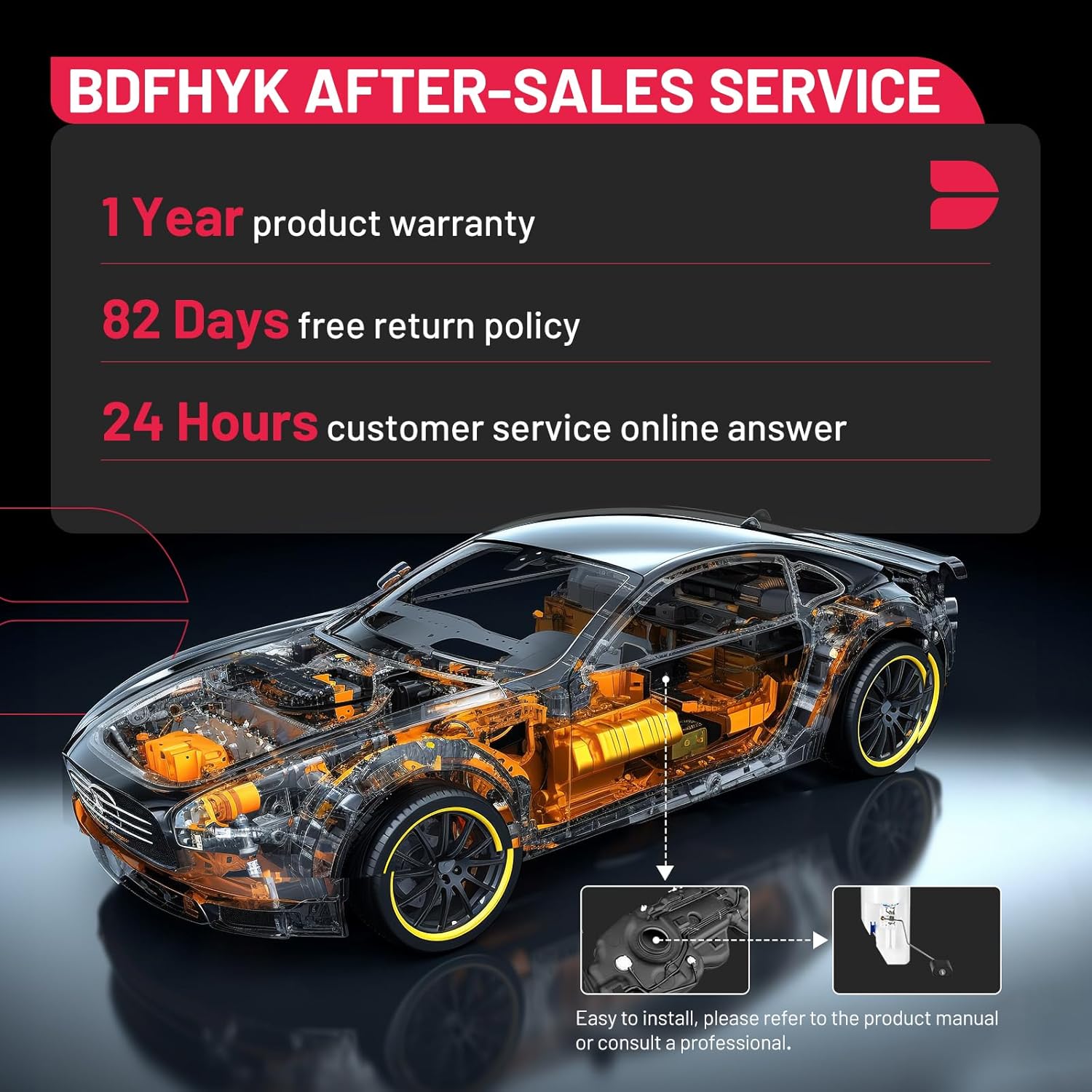 BDFHYK Fuel Pump Module Assembly E7144M Compatible with Chrysler Town & Country 3.3L 3.8L, Voyager 2.4L 3.3L, Caravan 2.4L 3.3L, Compatible with Dodge Grand Caravan 3.3L 3.8L, 2001 2002 2003