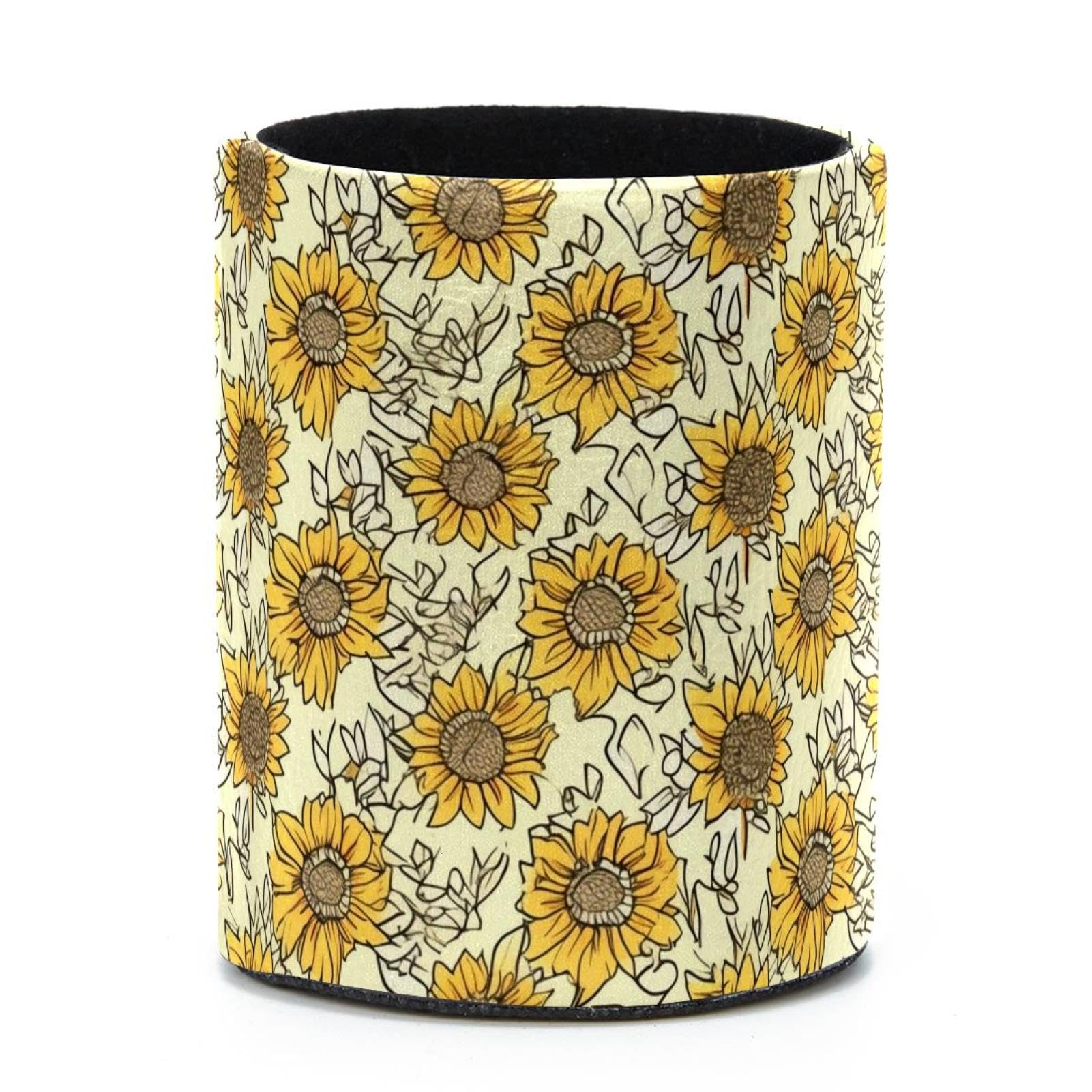 VAPOKF Round Pencil Holders for Desk, Sunflowers Pen Holders Pen Pot Makeup Brushes Storage Desktop Stationery Supplies Organiser for Home Office
