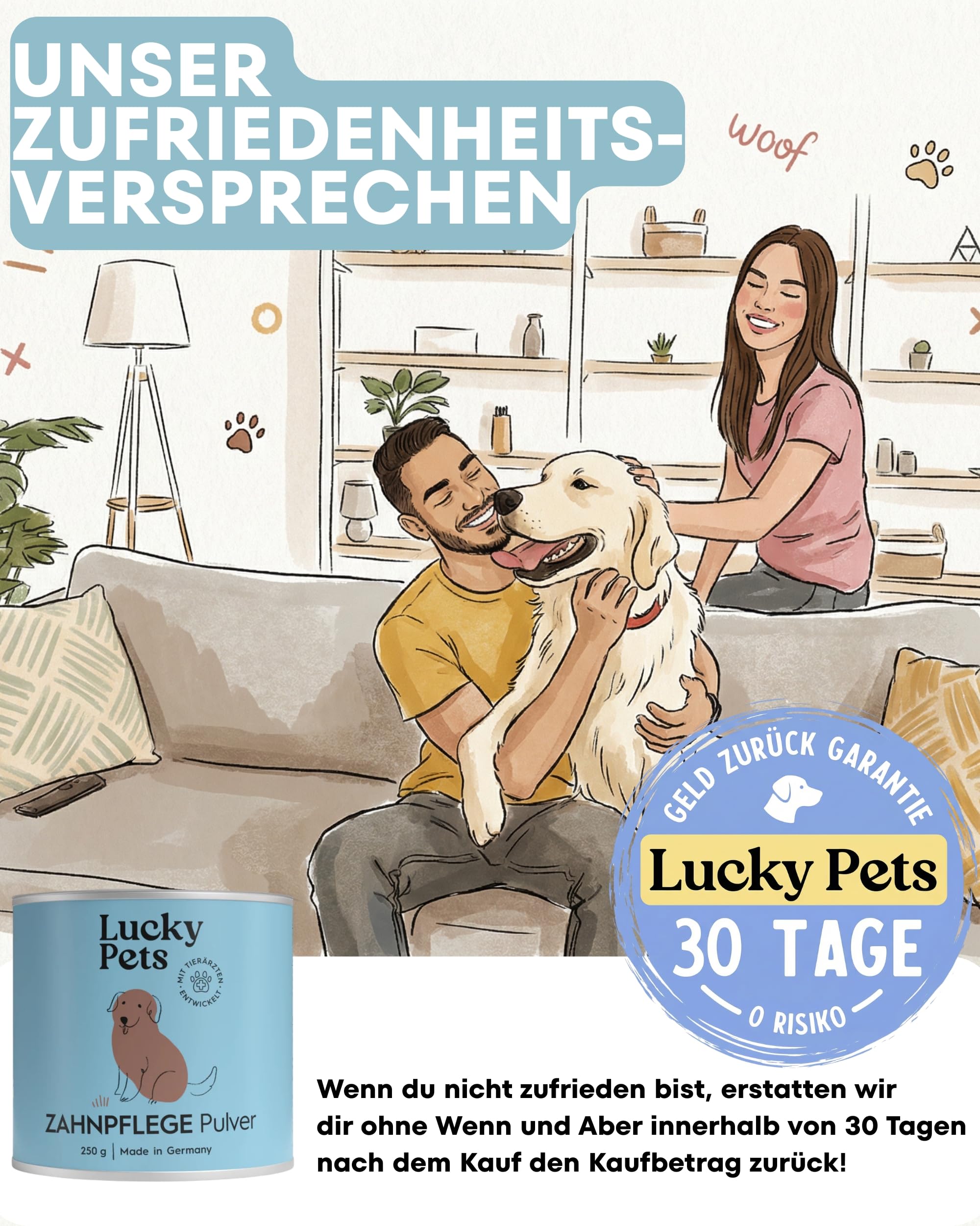 Zahnpflege Pulver für Hunde 250 g – Hunde Zahnsteinentferner und Mundgeruch-Stopper – 100% natürliche Zahnreinigung ohne Zahnbürste – Made in Germany – Zahnpflege Hund