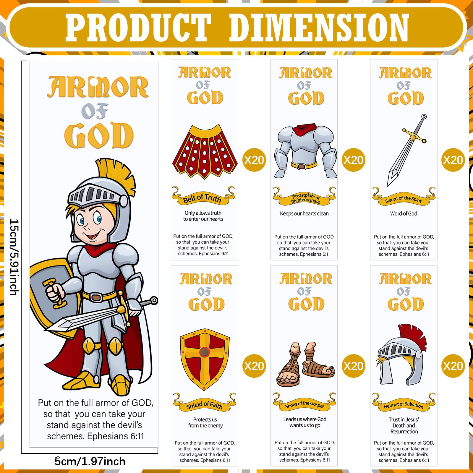120 Pcs Laminated Armor of God Bookmarks The Full Armor of God Religious Bible Bookmarks Knight Scripture with Ribbon for Kids Sunday School Goodie Bag Fillers - Image 2