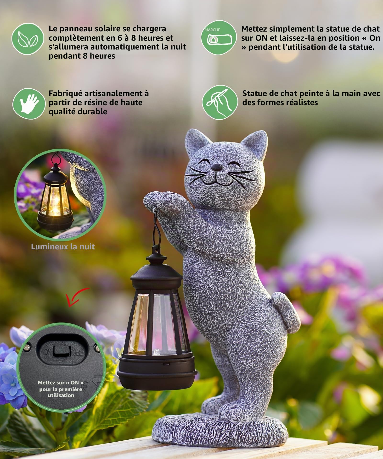 Yeomoo Figurine Chat Solaire Guirlande LED décoration Jardin extérieur