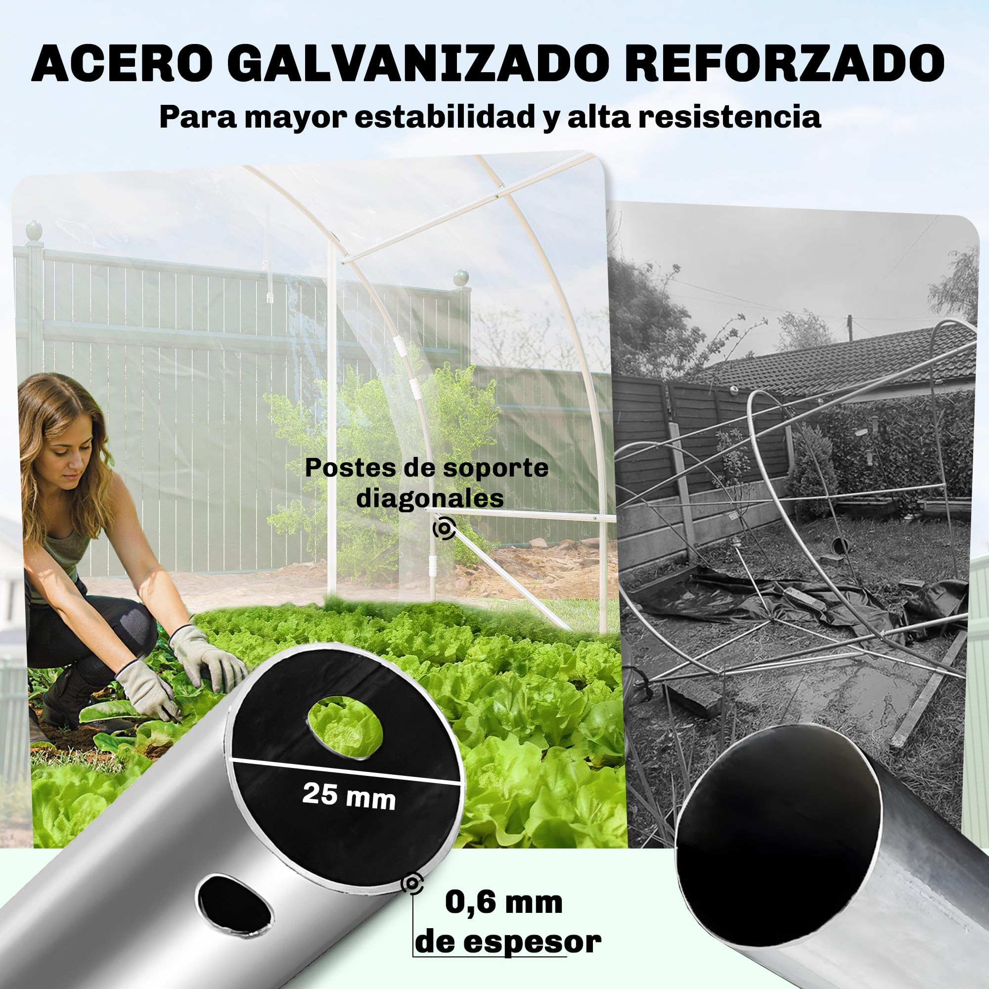 Outsunny Invernadero de Exterior 6x3x2 m Anti-UV Impermeable Transparente | Invernadero de Túnel, 2 Puertas Enrollables, Marco de Acero Galvanizado, Cubierta de PE 150g/m², para Cultivos