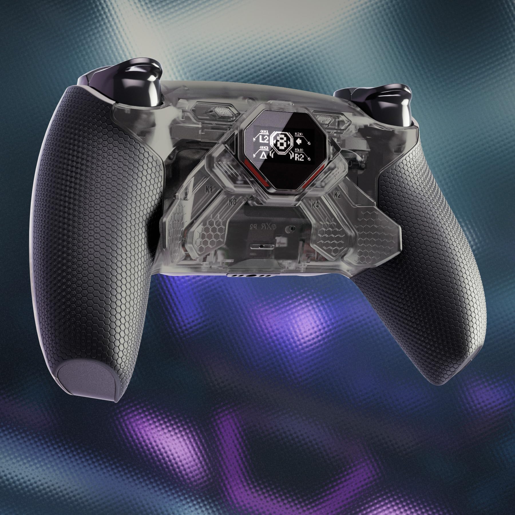 eXtremeRate Spark Paddle Kit per ps5 Controller BDM-030 040 050 060, Display OLED&Clicky Trigger Stop&Grip Ergonomici, 4 Tasti Posteriori Rimappabili per ps5 Joystick, Trasparente Nero&Nero