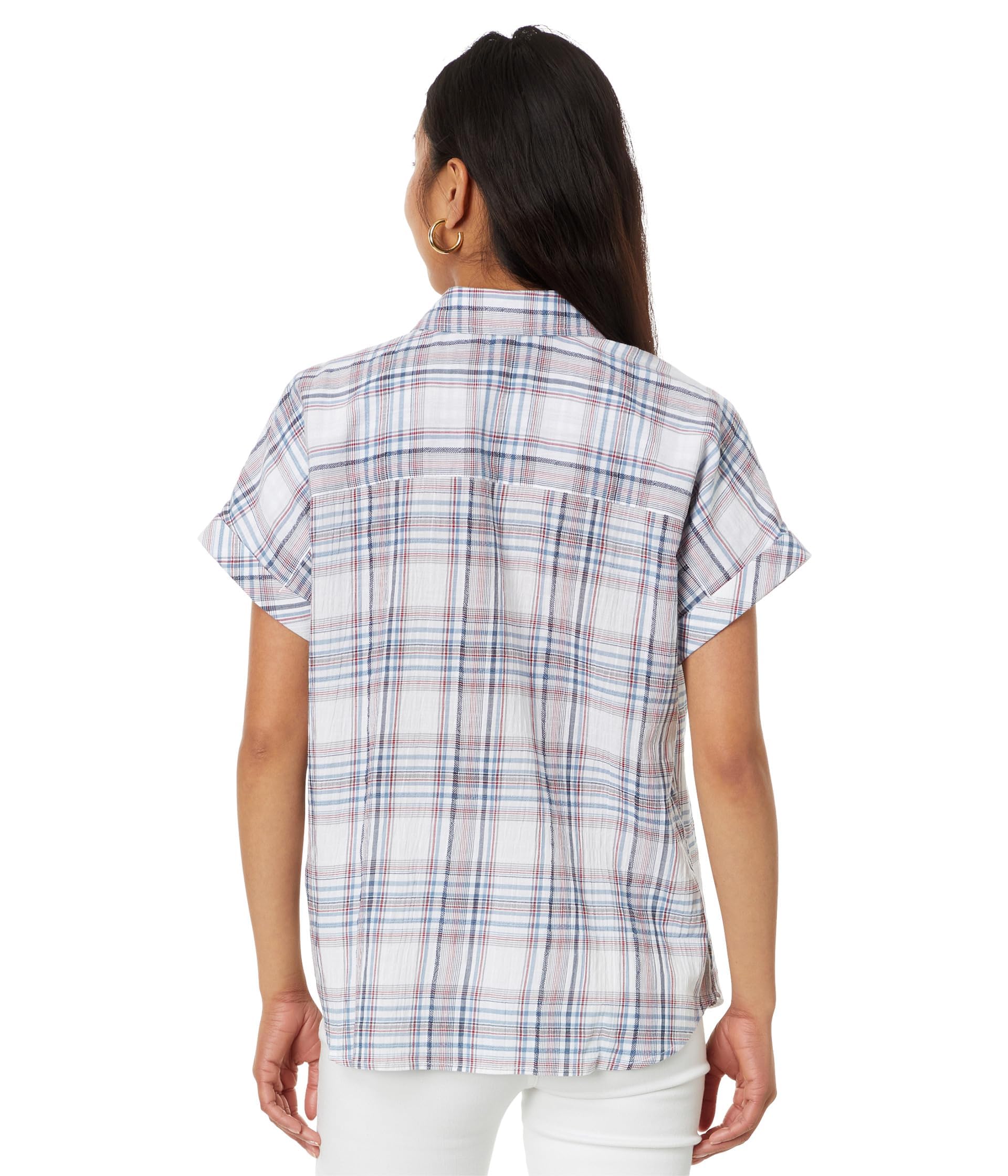 Tommy Hilfiger Damen Plaid Button Through Collared Shirt Kurzärmeliges Kariertes Hemd