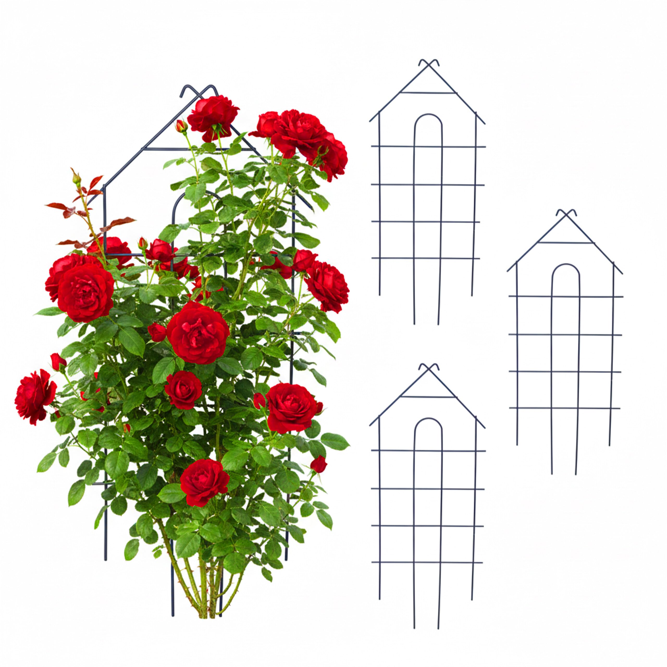 Treillis Relaxdays pour plantes grimpantes lot de 4 tuteurs en métal noir de 81 cm