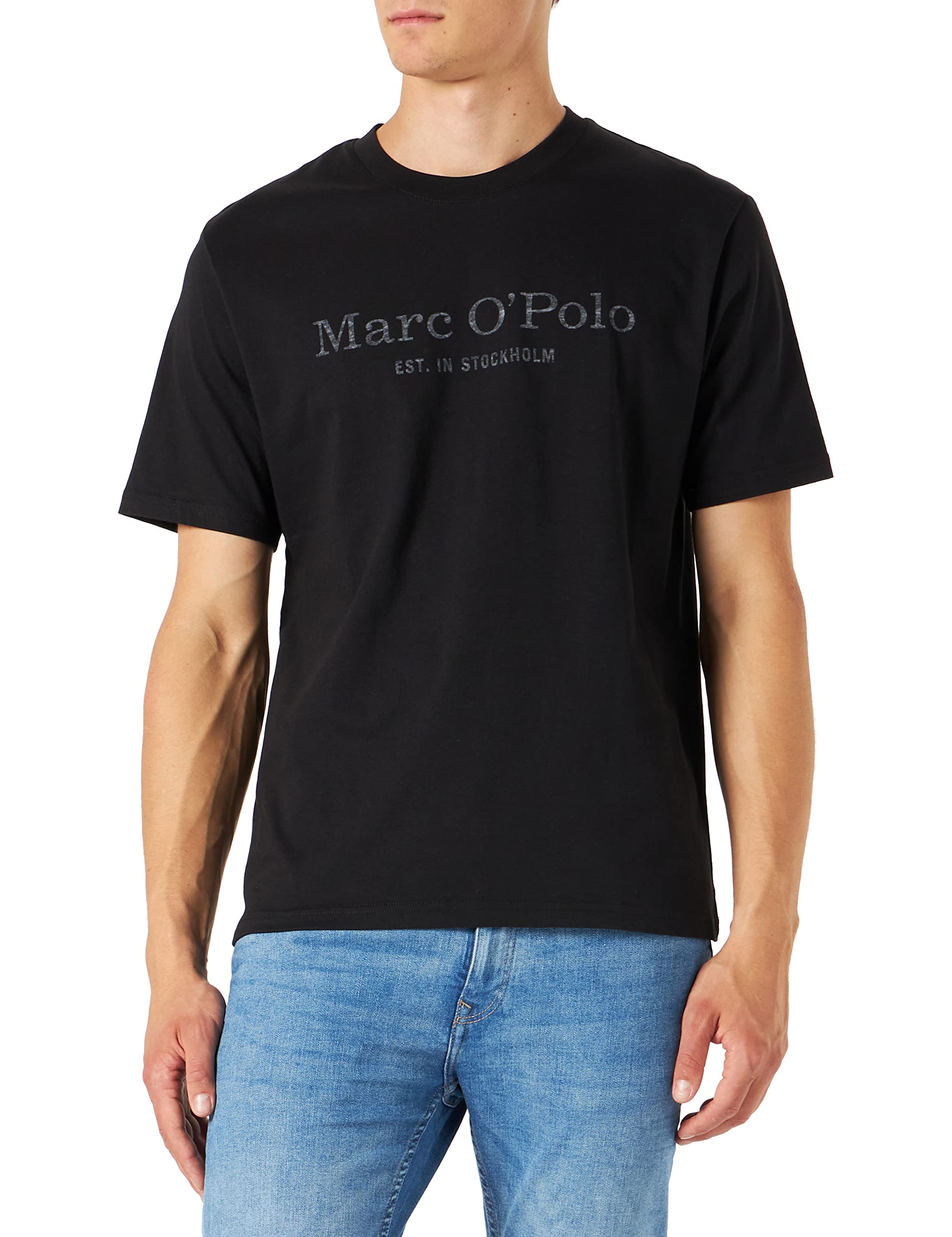 Marc O'polo Men's Black Marc Oߴpolo Organic Cotton T-Shirt With Round Neck, (Black), Xxl