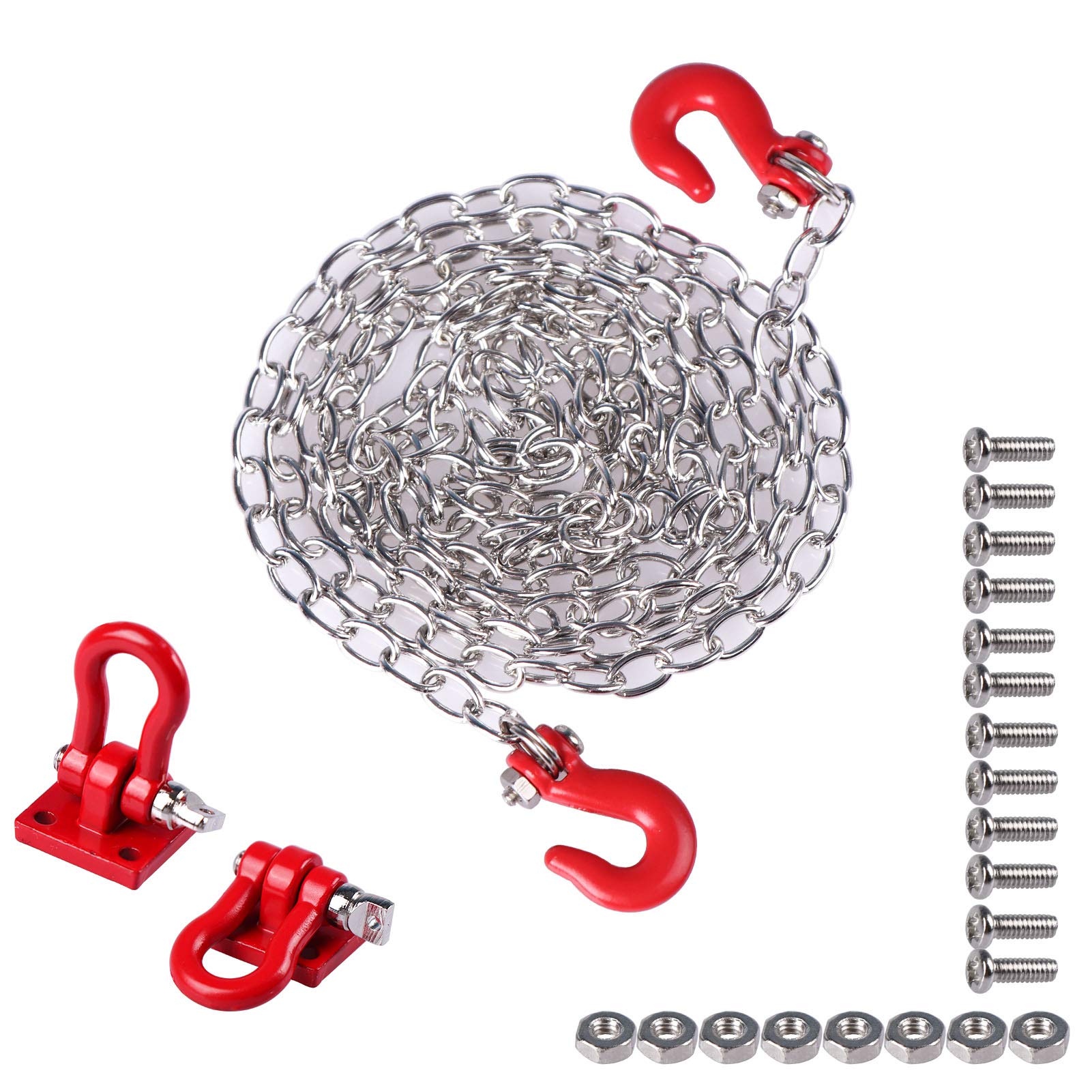 RC Crawler Metal Mini Chain Hook and Trailer Tow Shackles for 1/10 RC Axial SCX10 Tamiya CC01 Traxxas TRX4 Redcat Gen7 Crawler Upgrade Accessories,Set of 2