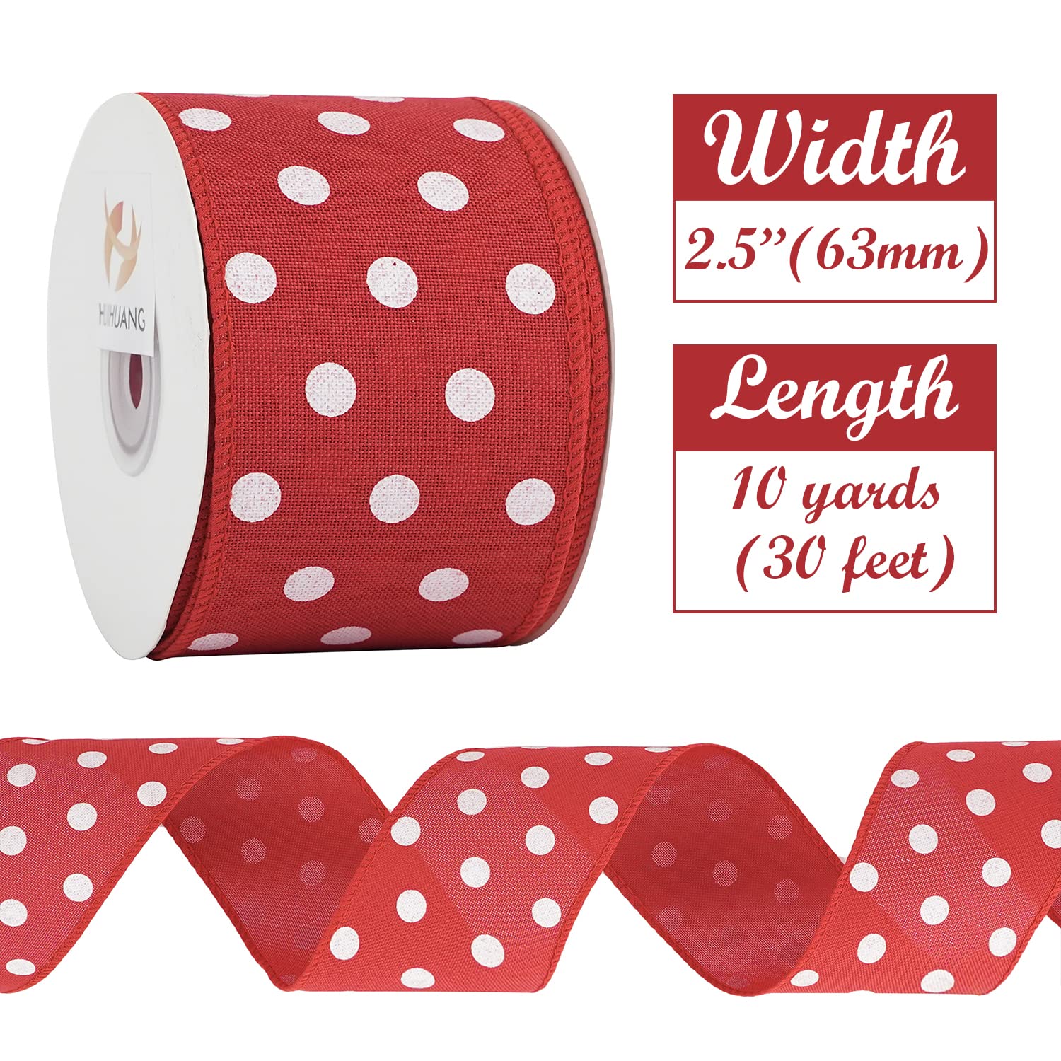 Amazon.co.jp: HUIHUANG レッド水玉ワイヤードリボン 赤と白の