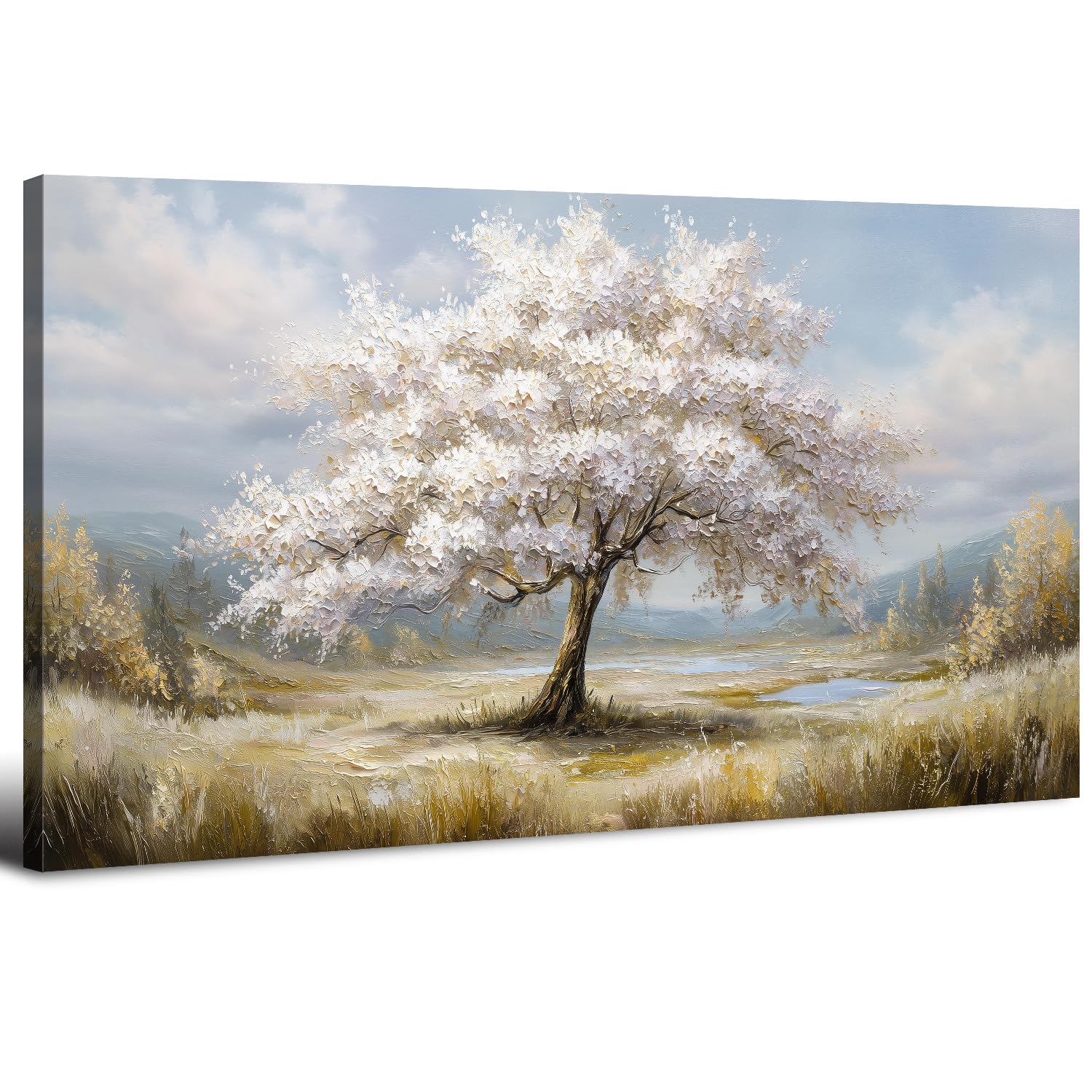 White Tree Wall Art Blossom Tree of Life Wall Painting Pictures for Living Room Hallway Abstract White Floral Trees Landscape Canvas Prints Fall Framed Artwork for Bedroom Home Decorations 20x40in — image 1