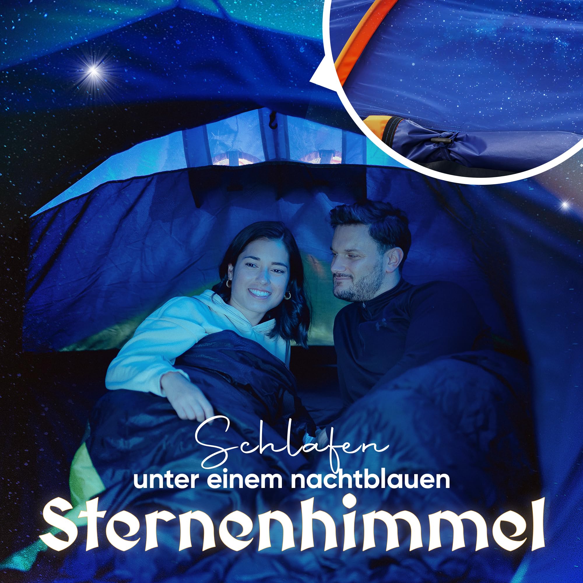 Burgwerk Extra Starkes Tunnelzelt 2 Personen | Großes Vorzelt, dunkle Nachtblaue Schlafkabine, 4000 mm Wassersäule | Vollkommen Wasserdicht und UV-Schutz 50+ für Jede Wetterlage | Outdoor Camping