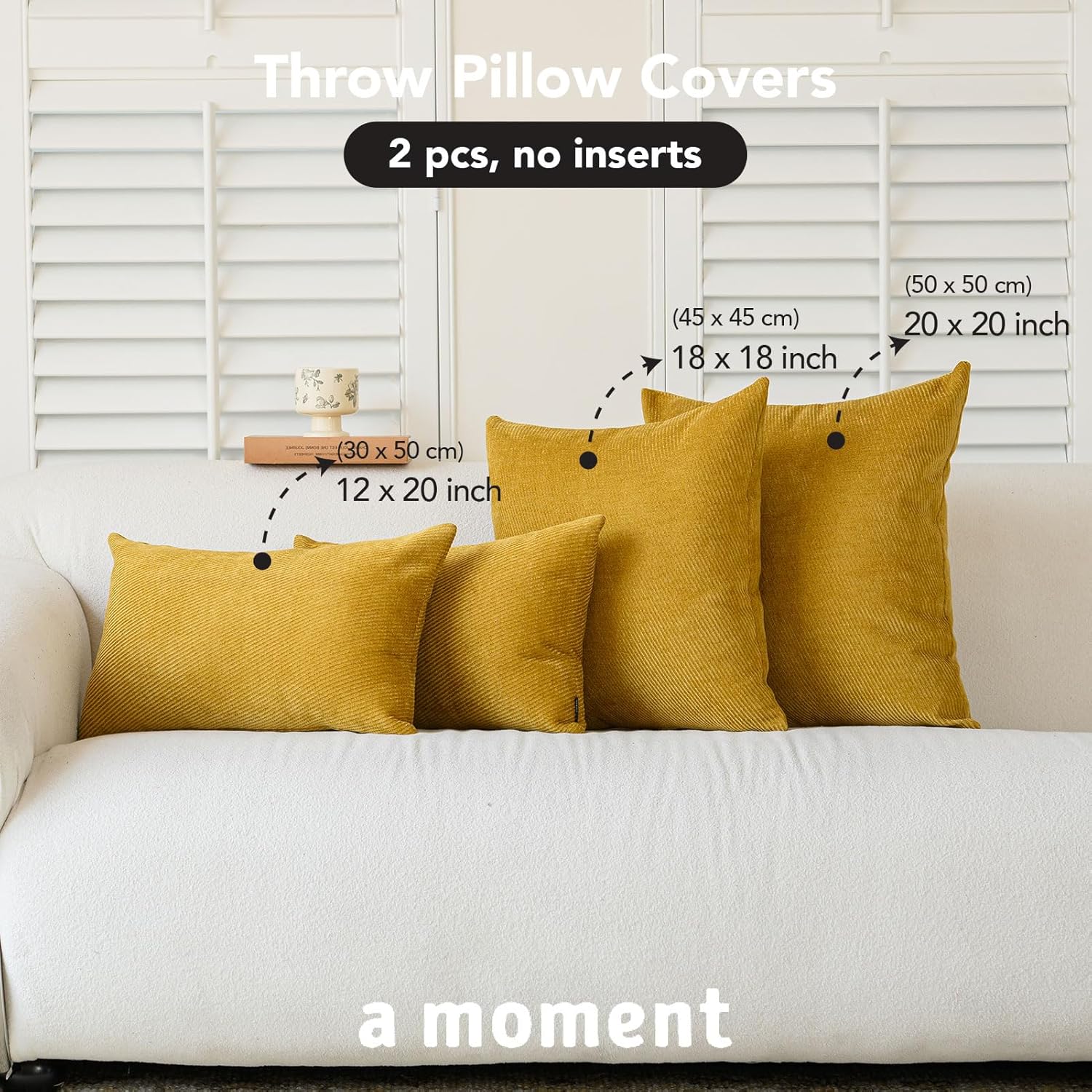 a moment Pack of 2 Decorative Chenille Throw Pillow Covers with Twill Cushion Covers for Sofa Living Room Couch Bed 18x18 Inch Yellow - Image 4