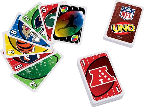 Mattel Games UNO NFL Card Game with Storage Tin, Ages 7+ | With NFL Team Logos & Special Rules for Kids, Teens & Family Game Night, Ages 7+, 2-10 Players