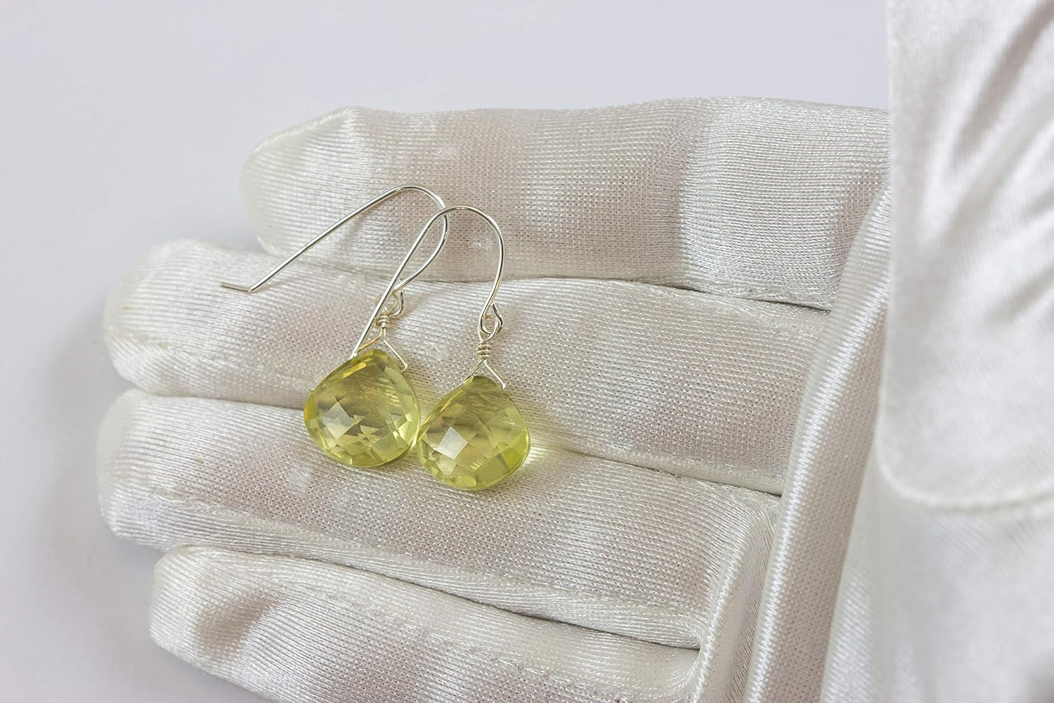 Lemon Yellow Quartz Earrings Faceted Heart Shaped Simple Dainty Drops Briolettes