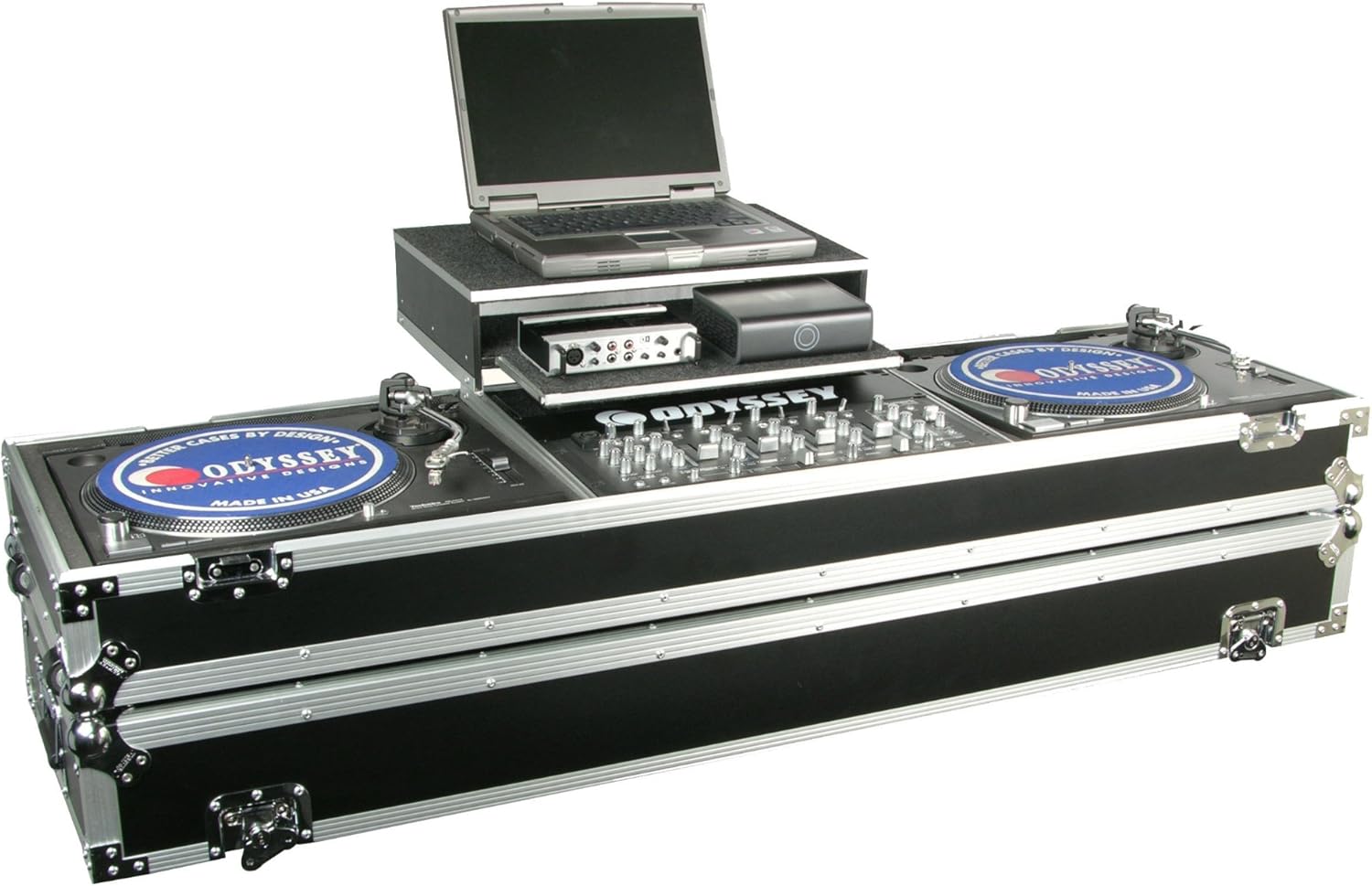 Odyssey FZGSDJ19W Flight Zone Glide Style Ata Dj Coffin With Wheels For A 19" Mixer & Two Turntables In Standard Position