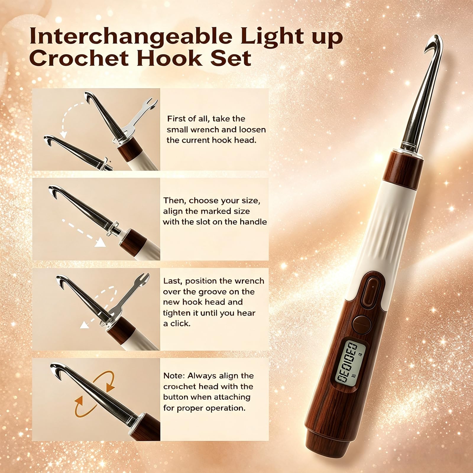 Set di uncinetti intercambiabili, contatore di punti e file (S&R), uncinetti luminosi per artrite con 2 manici ergonomici (gomma e ABS) - 18 misure (0,20-1,40 cm) gancio, tutto uncinetto per regalo