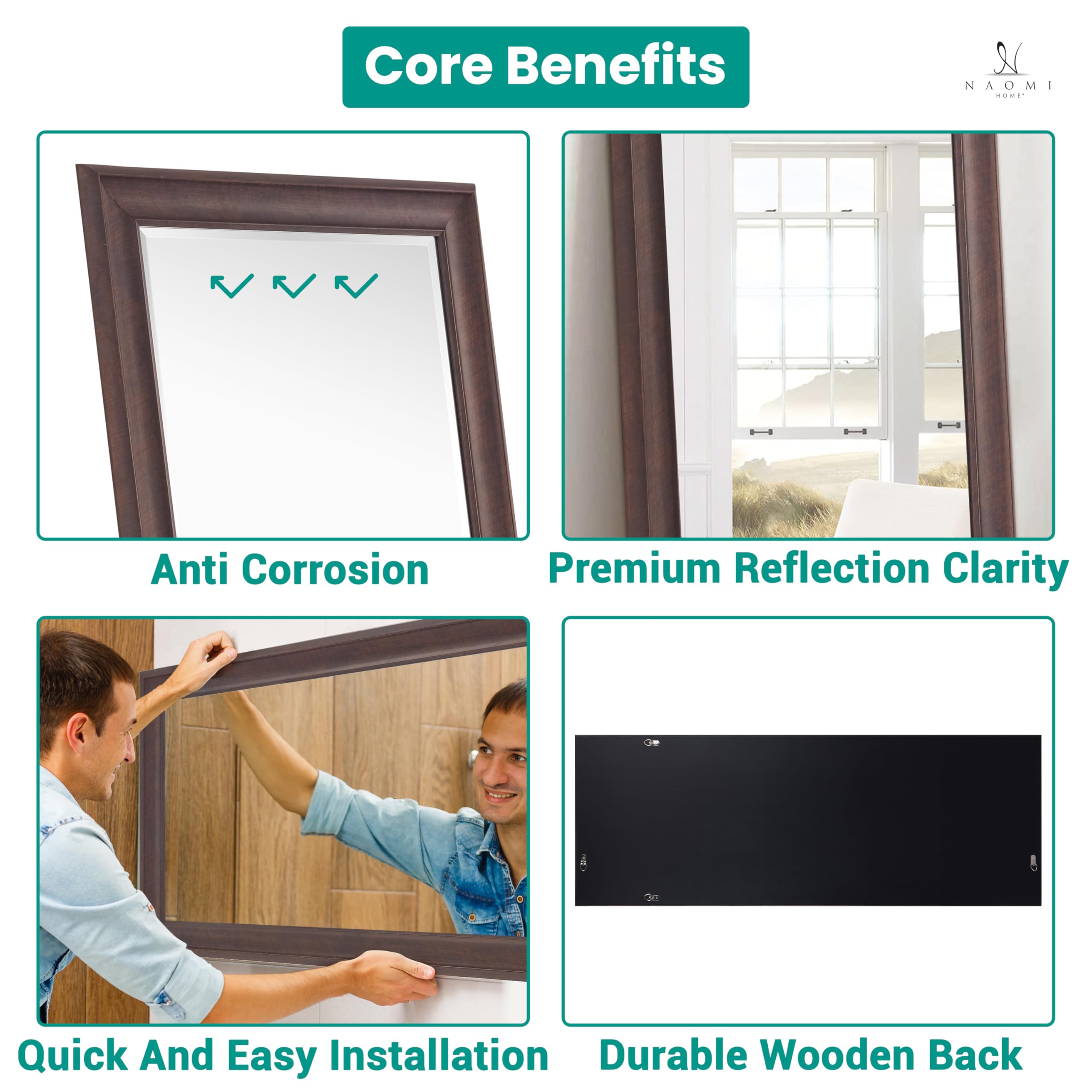 Naomi Home Framed Floor Length Extra Large Oversized Floor Mirror Full Length Mirror Standing Large Rectangle for Bedroom - Espresso 65 L x 31 W