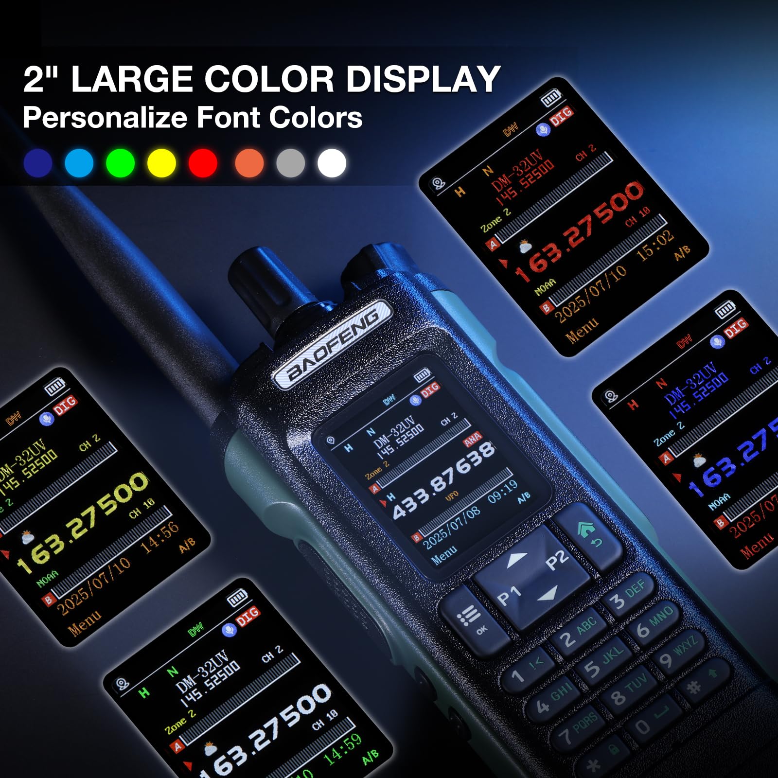 Radio BAOFENG DM-32UV DMR 10W portatile UHF/VHF/AM/FM con GPS e APRS digitale, doppio slot Tier II, display 2", 4000 canali, zielona