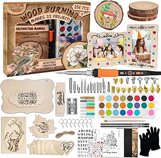 K KERNOWO Wood Burning Kit - 156Pcs All-in-One Wood Burning Tool Pen Adjustable Temperature Wood Burner Kit Crafts Gifts for Adults & Teens, Woodburning Kits for Beginner Pyrography