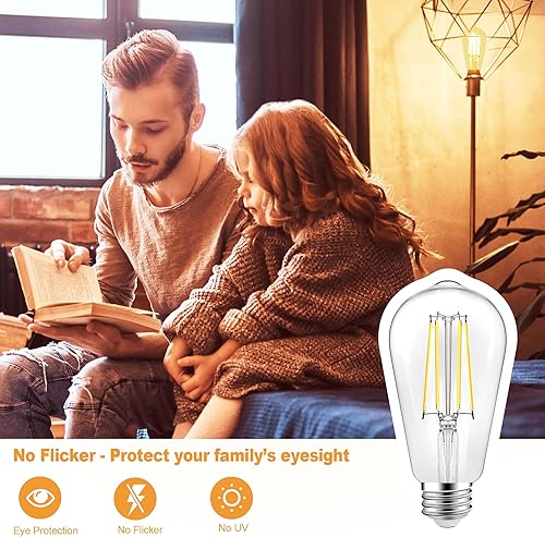 Miniatura 5 de WIHTU Bombillas LED E26, 6 W, equivalente a 60 W, alto brillo blanco cálido 2700 K, bombillas de filamento LED antiguas ST58 con 95+ CRI, 900