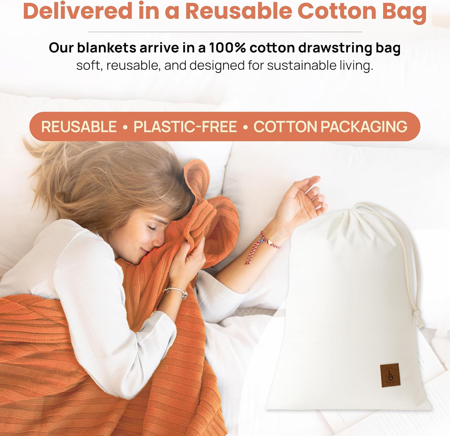 Dalisa Denise 100% Organic Cotton Knit Throw Blanket, Harvest Pumpkin, 50x60 Inches, GOTS-Certified, Crochet Knit, Adult, Eco-Conscious Luxury