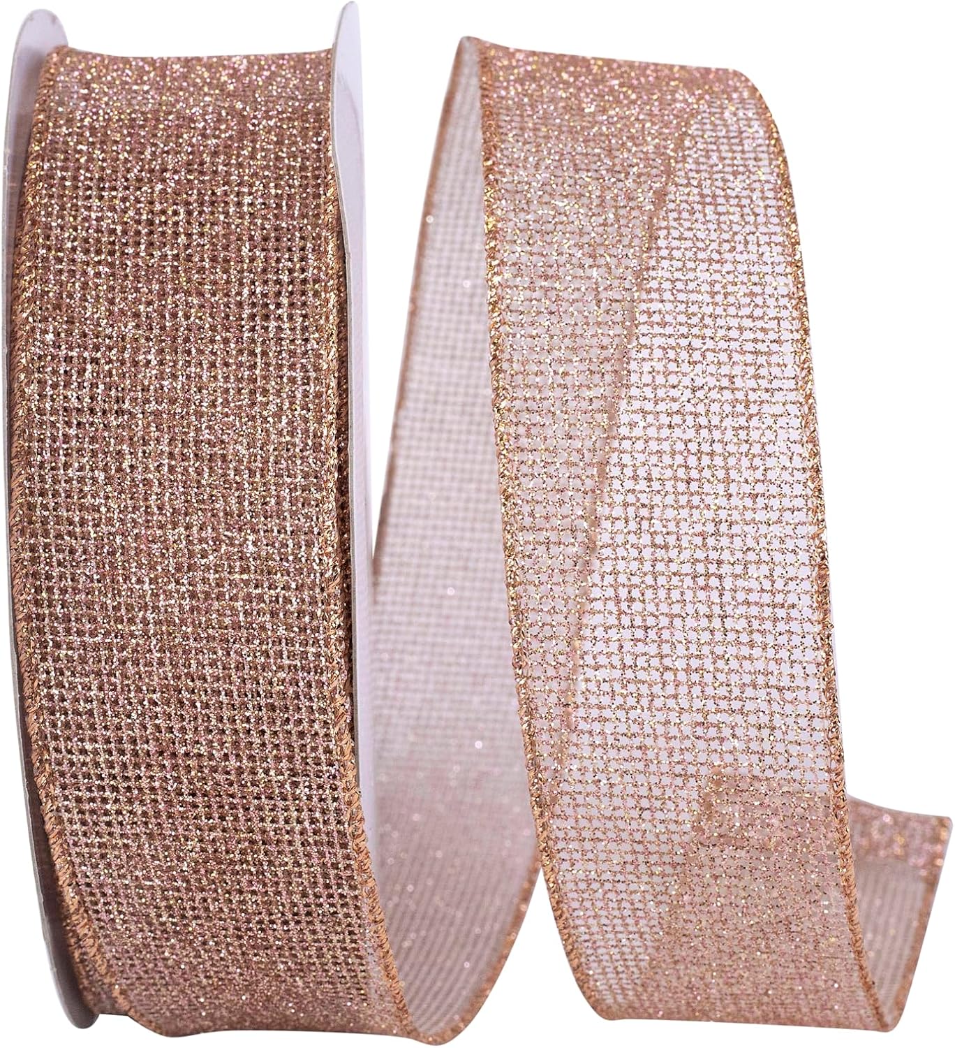 Reliant Ribbon Rose Gold Micro Mesh Wired Edge Ribbon, 1-1/2 Inch X 20 Yards, Rose Gold