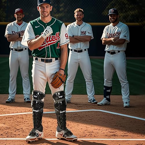 Miniatura 6 de Beutyal Baseball Softball Catcher Leg Guards Shin Guards Youth 12.5 Inch Black