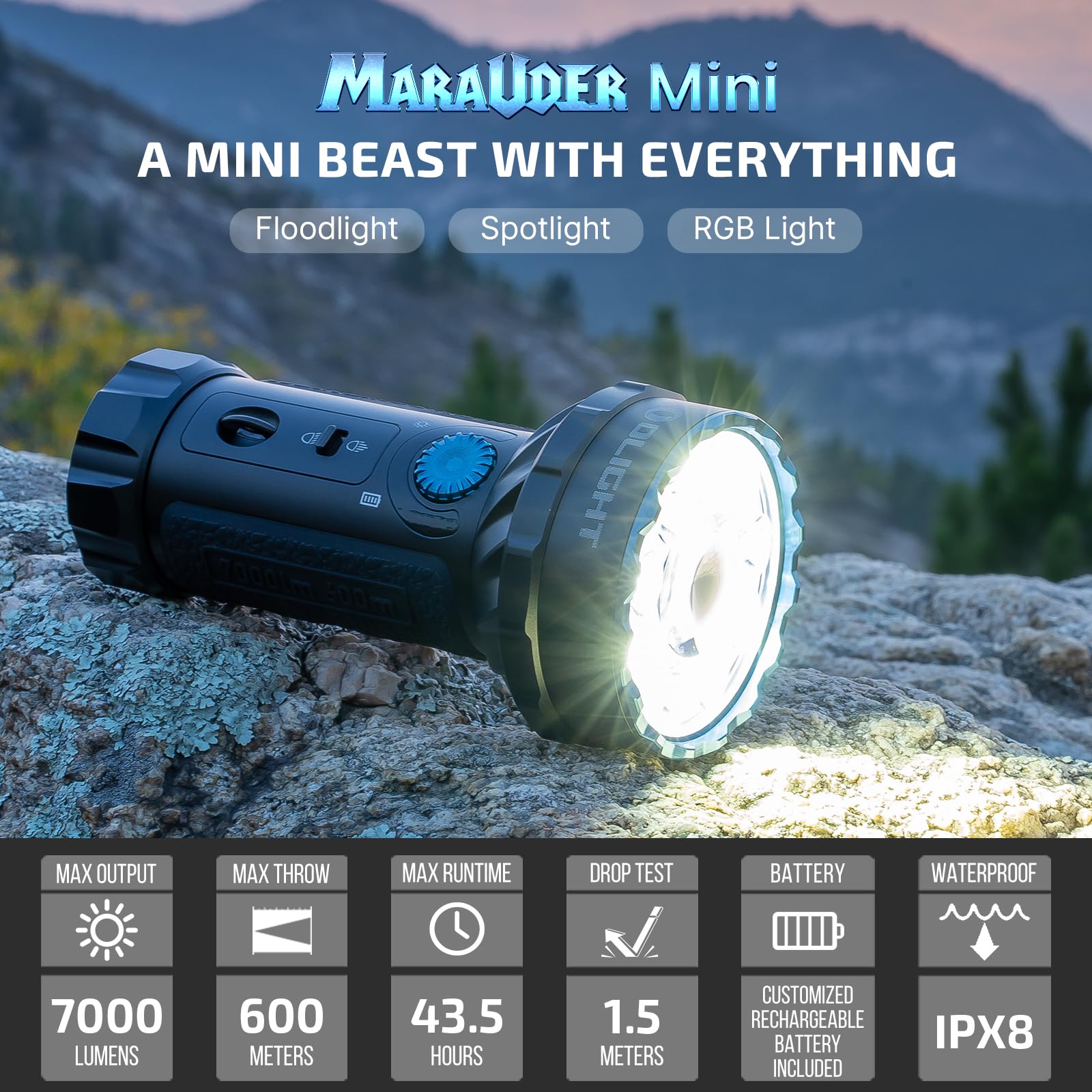 OLIGHT Marauder Mini 7,000 Lumens Bright Flashlight with 600