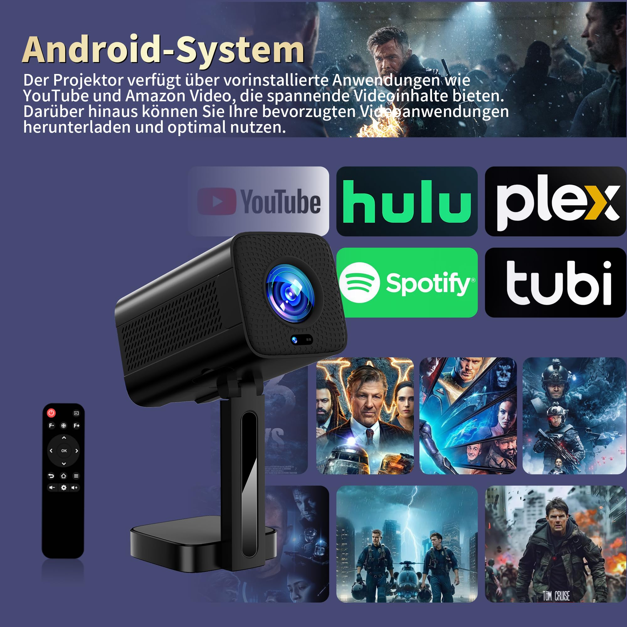Mini proiettore [app integrate e aggiornate al 2026] supporta messa a fuoco automatica 4K 1080p e correzione trapezoidale girevole a 90°, proiettore portatile con WiFi 6 e Bluetooth 5.4 per HDMI/TV
